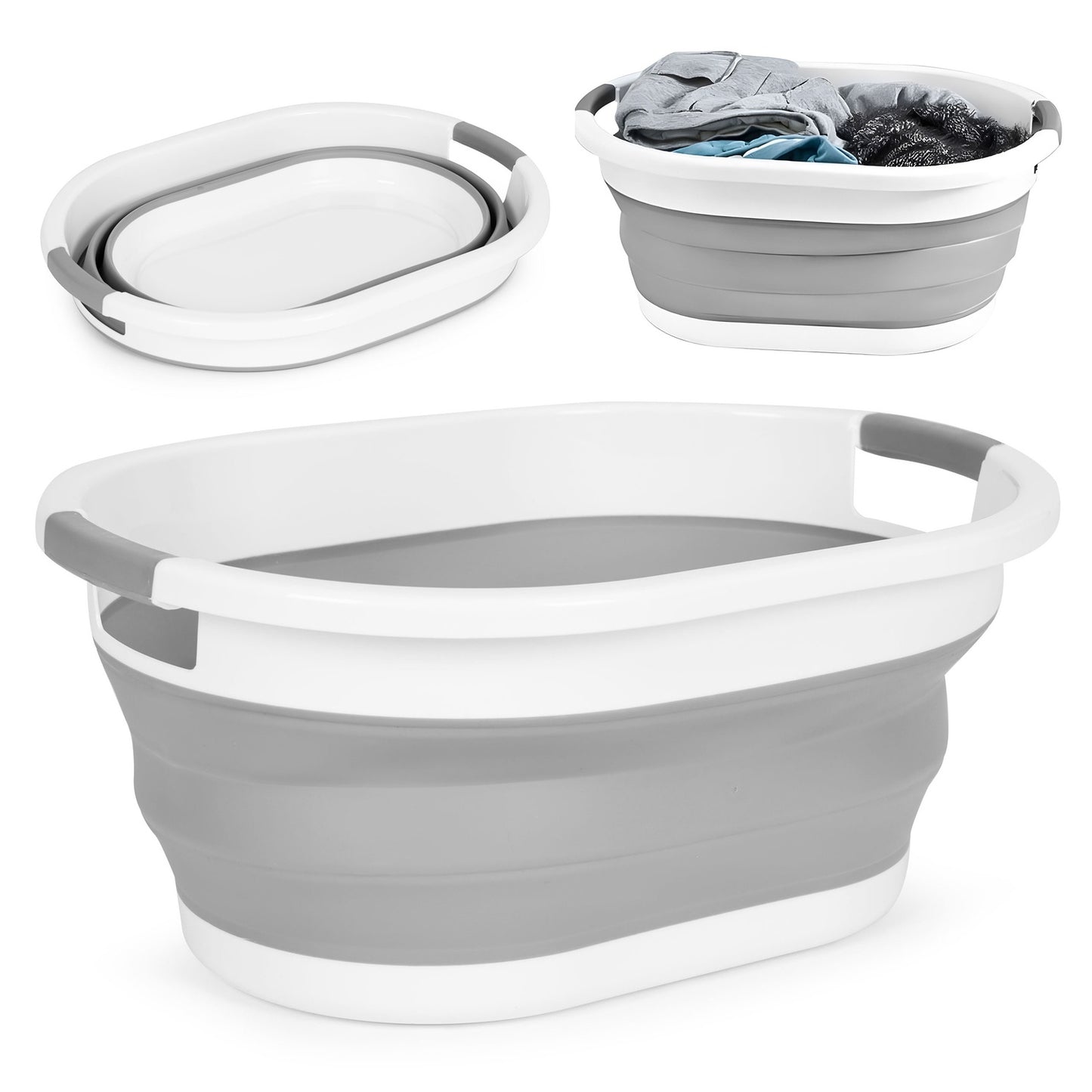 Folding Laundry Basket Silicone Basin White-Grey 20 L by ModernHome