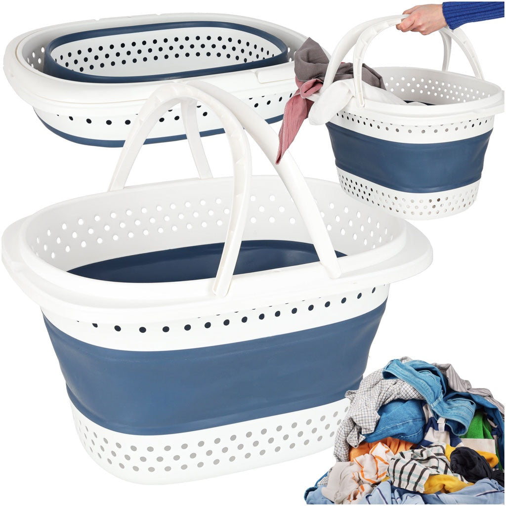 Folding Silicone Laundry Basket, 32L Capacity
