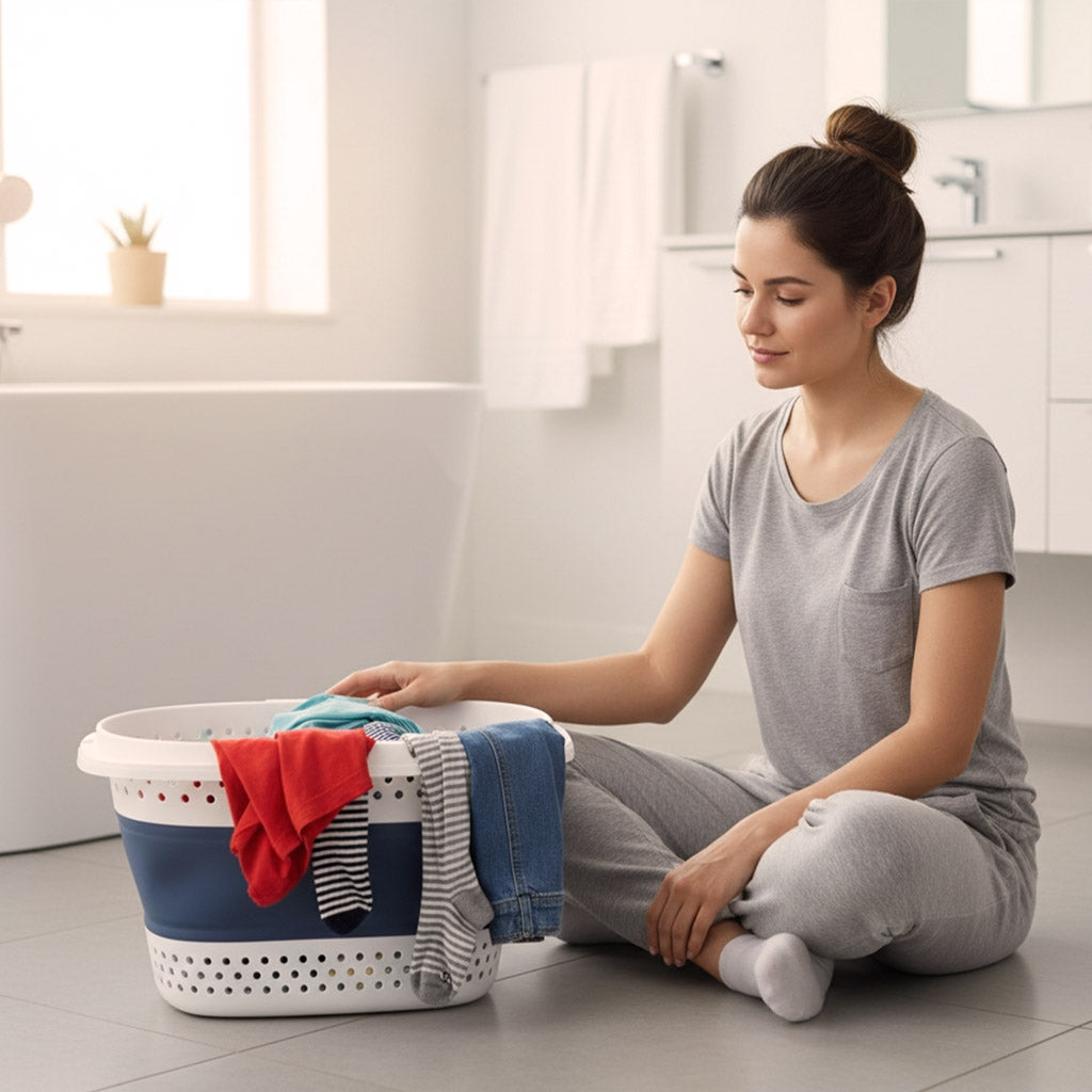 Folding Silicone Laundry Basket, 32L Capacity