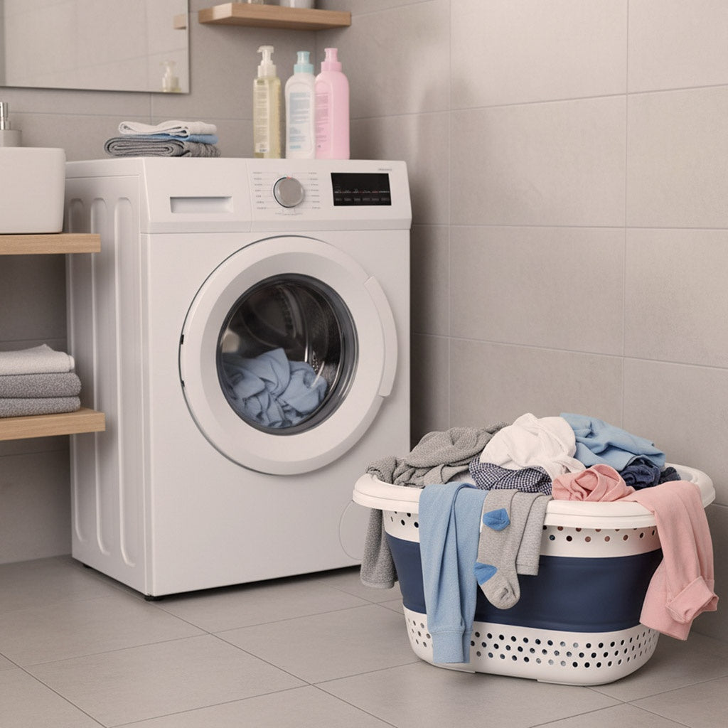 Folding Silicone Laundry Basket, 32L Capacity