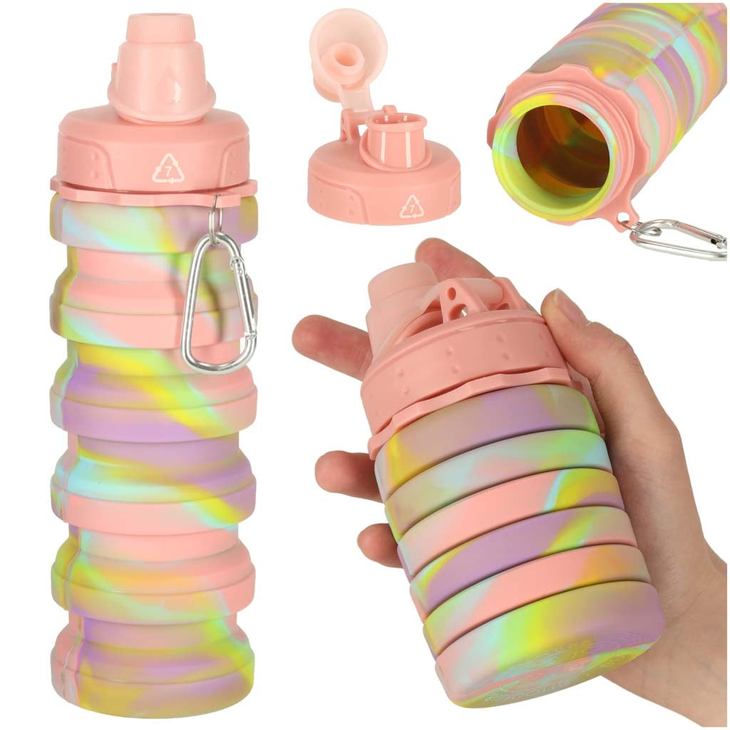 Folding Silicone Sports Water Bottle, 500ml, Rainbow