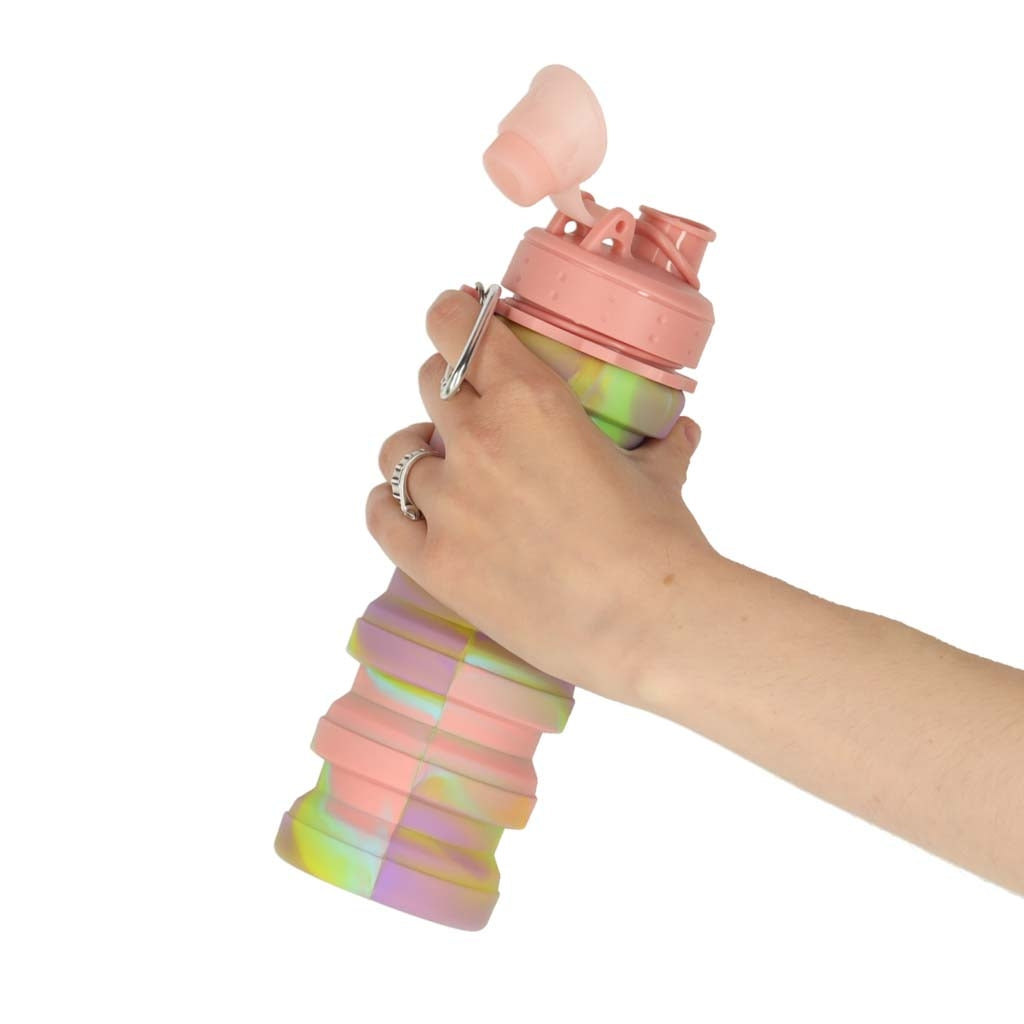 Folding Silicone Sports Water Bottle, 500ml, Rainbow