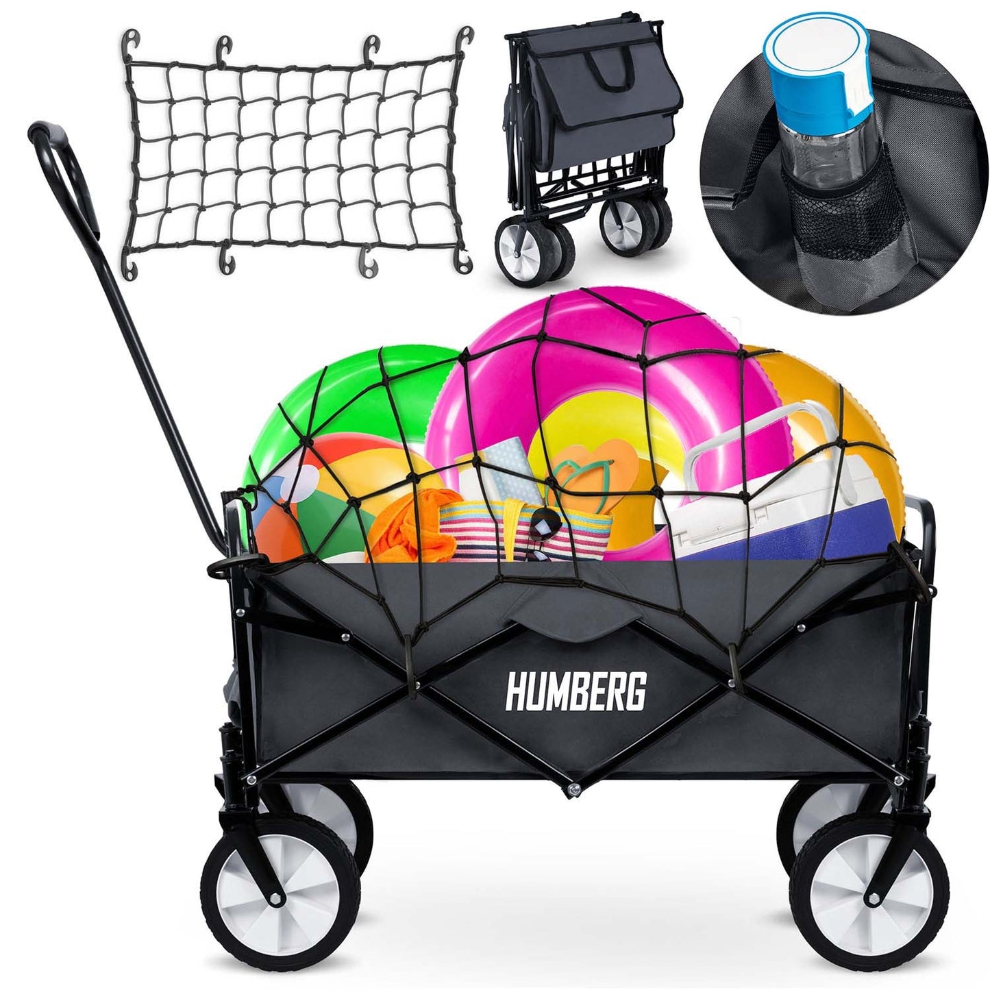 Folding Transport Cart with Mesh, 80L Capacity