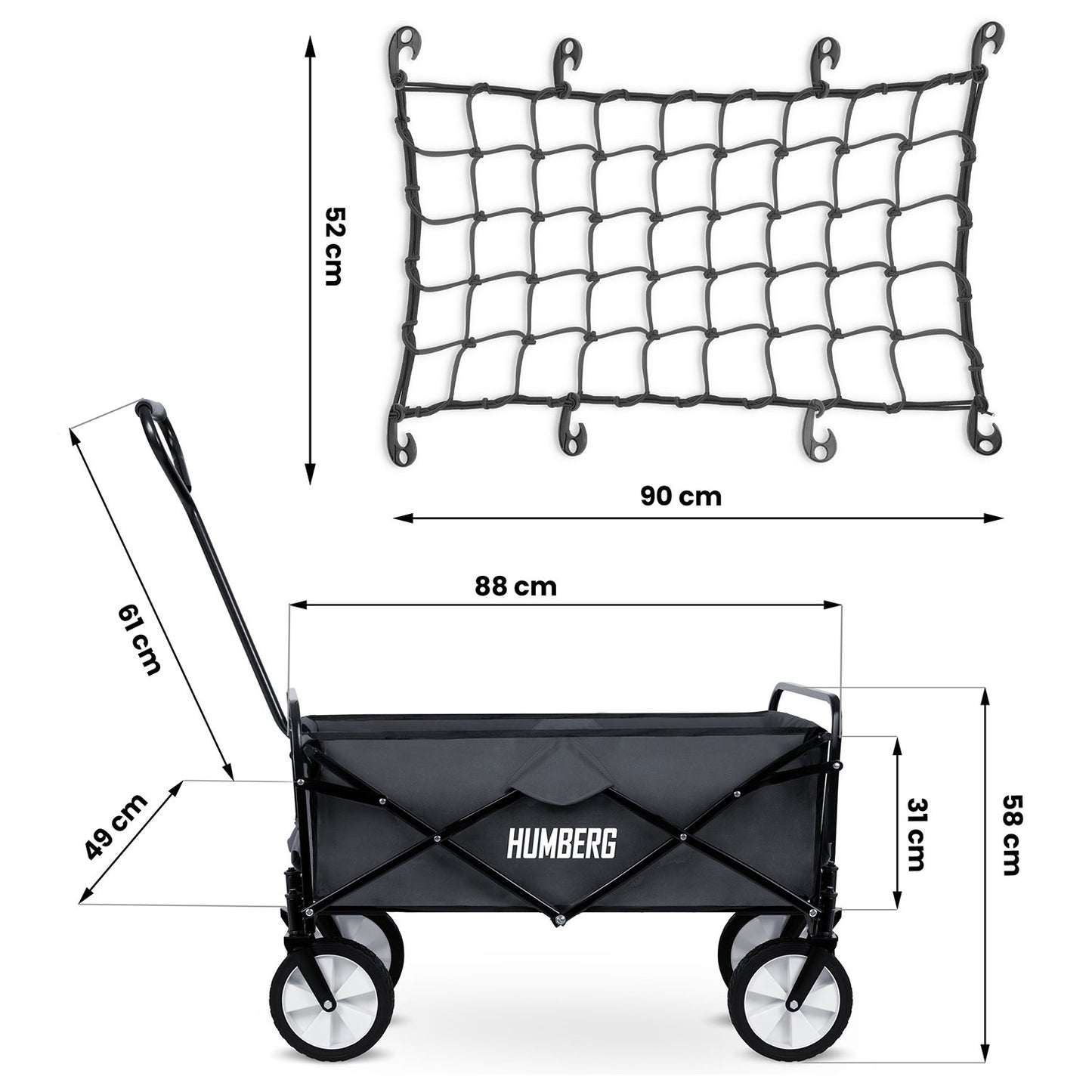 Folding Transport Cart with Mesh, 80L Capacity