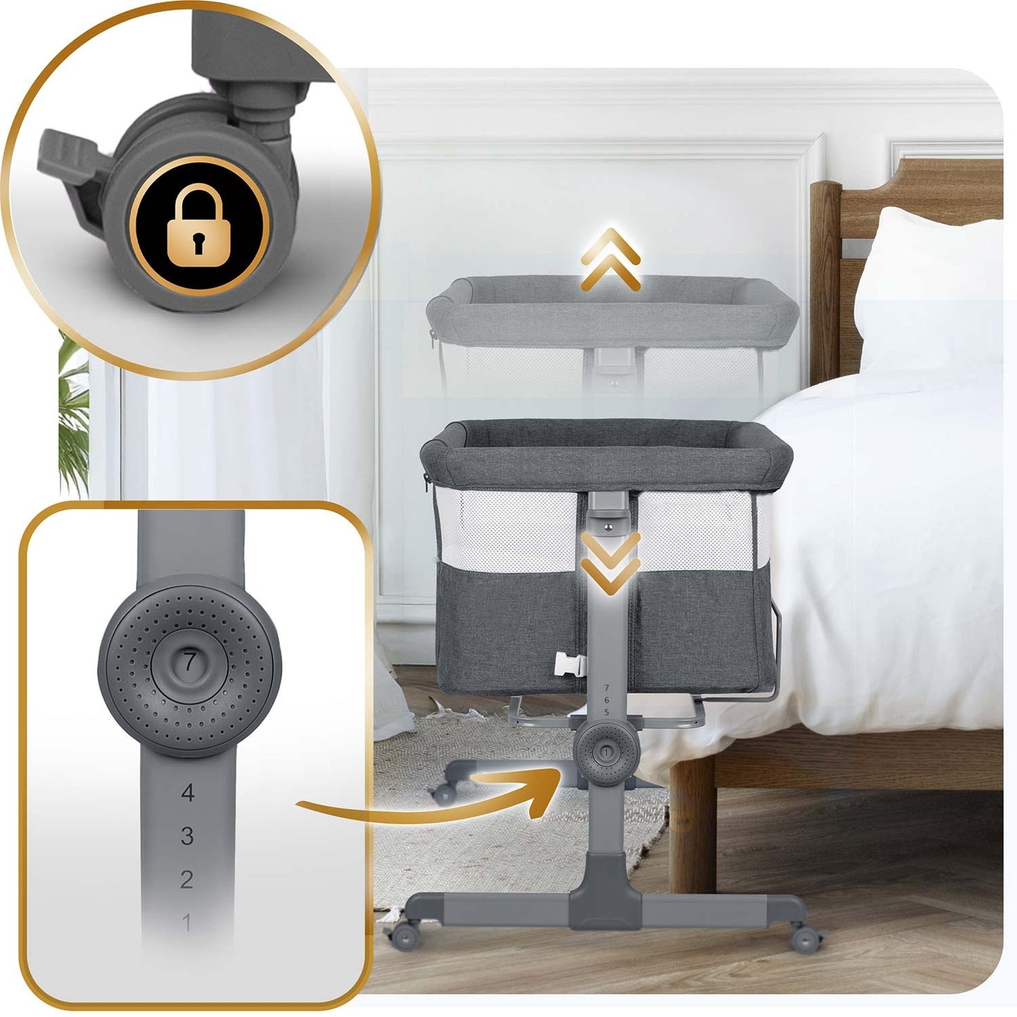 Folding Travel Baby Crib with Co-Sleeper Feature