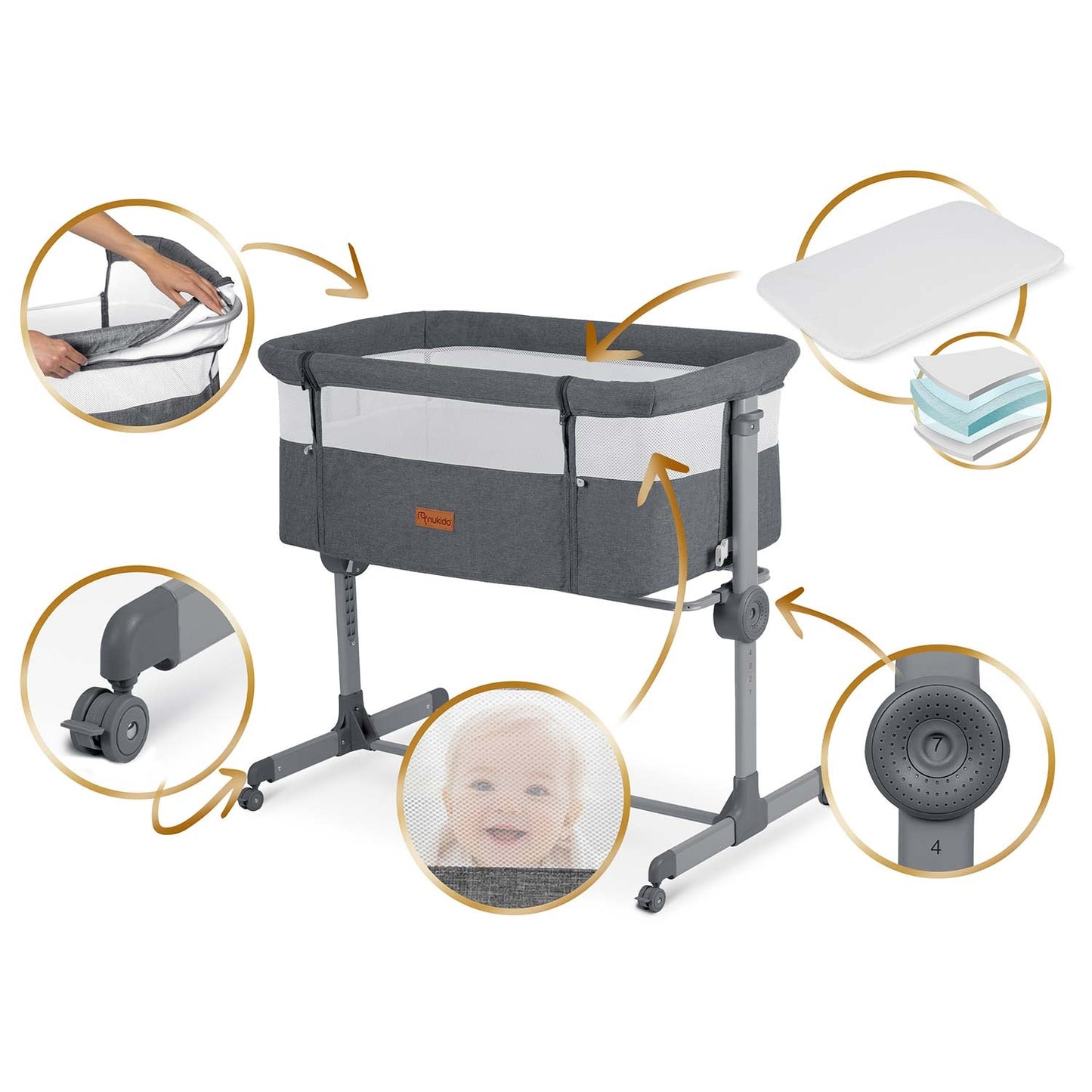 Folding Travel Baby Crib with Co-Sleeper Feature