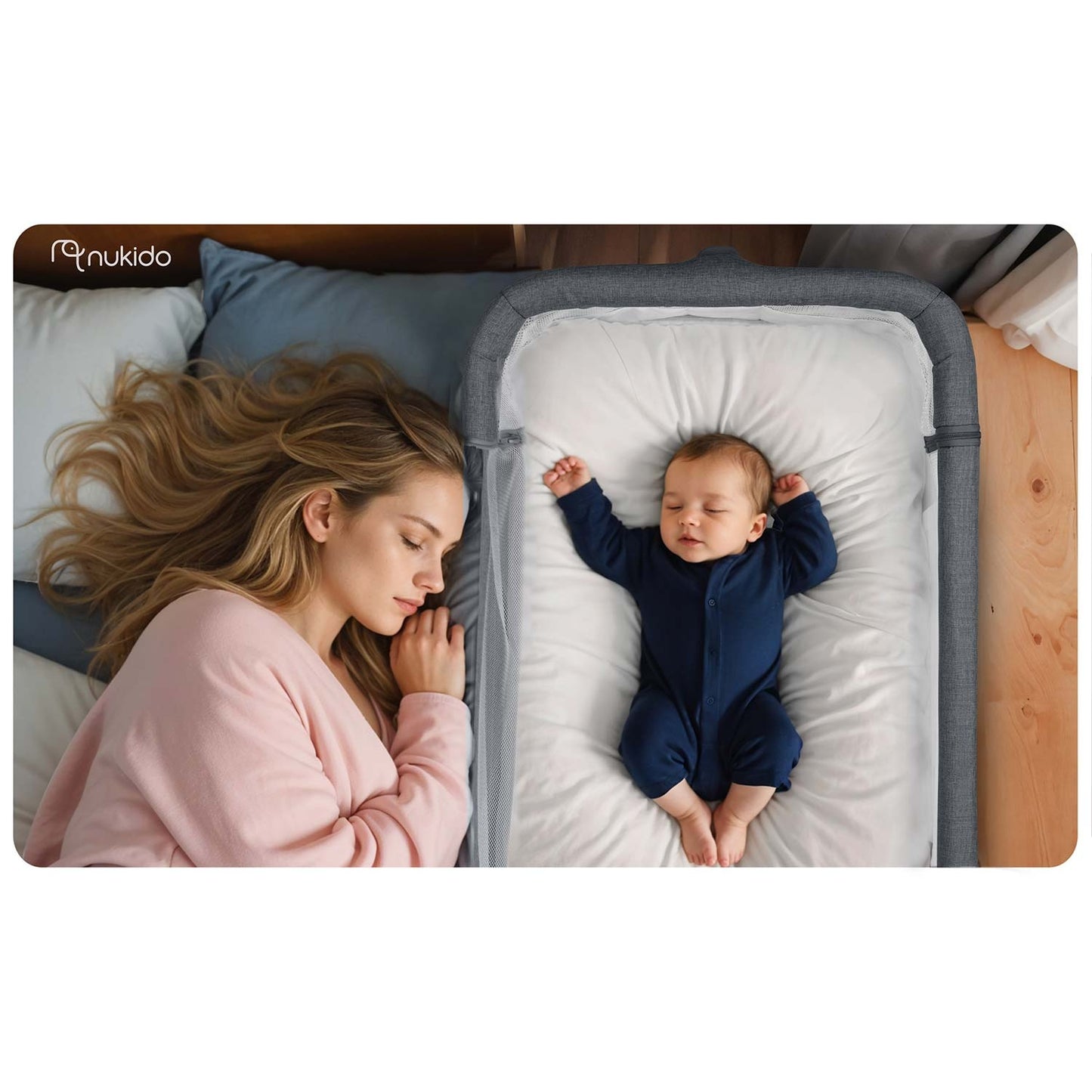 Folding Travel Baby Crib with Co-Sleeper Feature