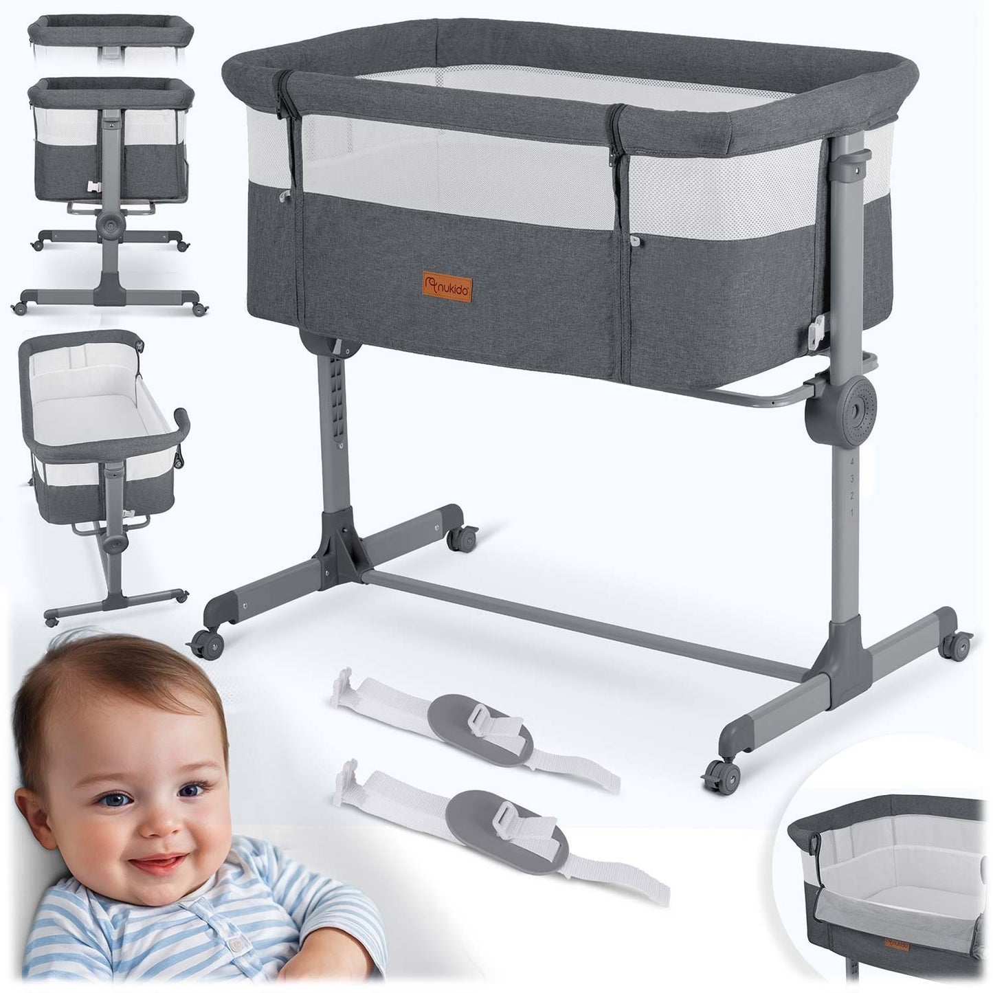 Folding Travel Baby Crib with Co-Sleeper Feature
