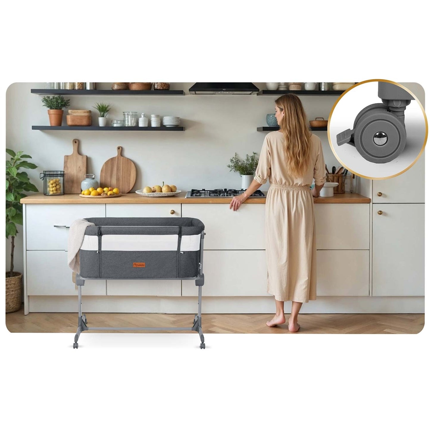 Folding Travel Baby Crib with Co-Sleeper Feature