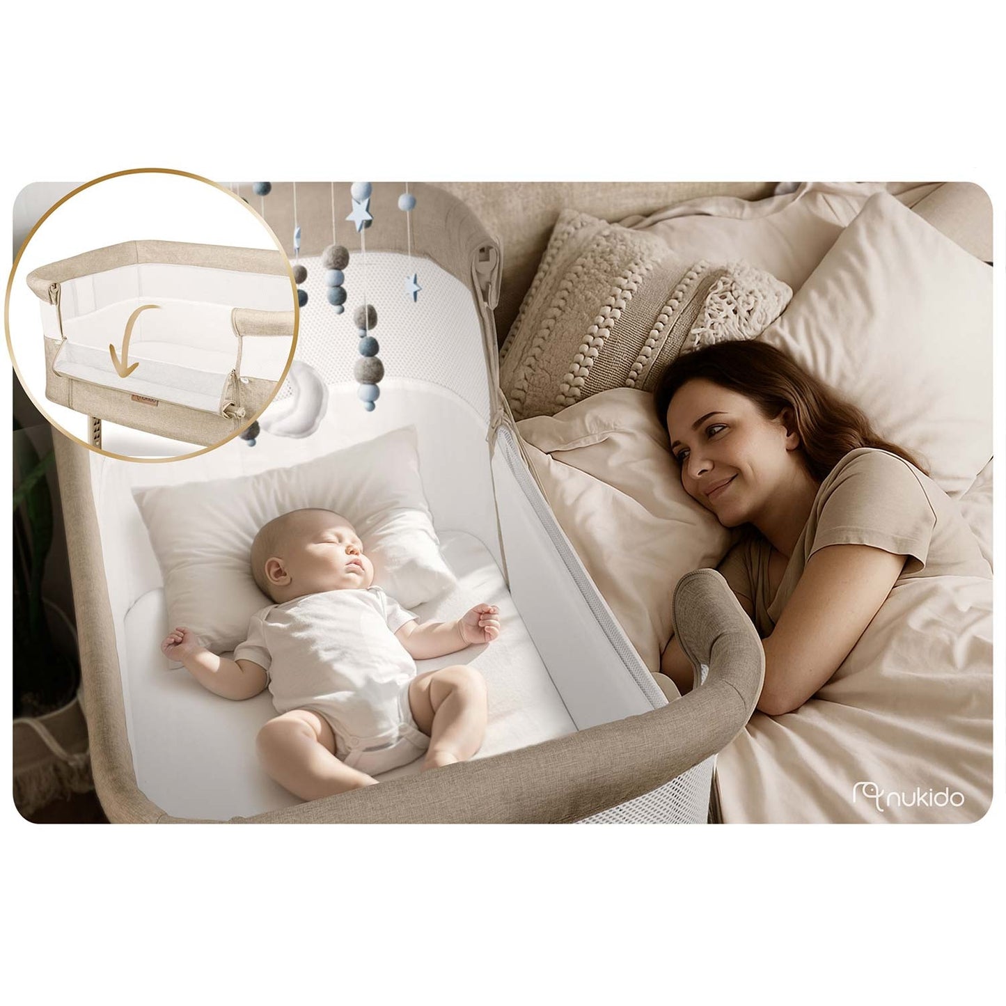Folding Travel Baby Crib with Co-Sleeper Feature