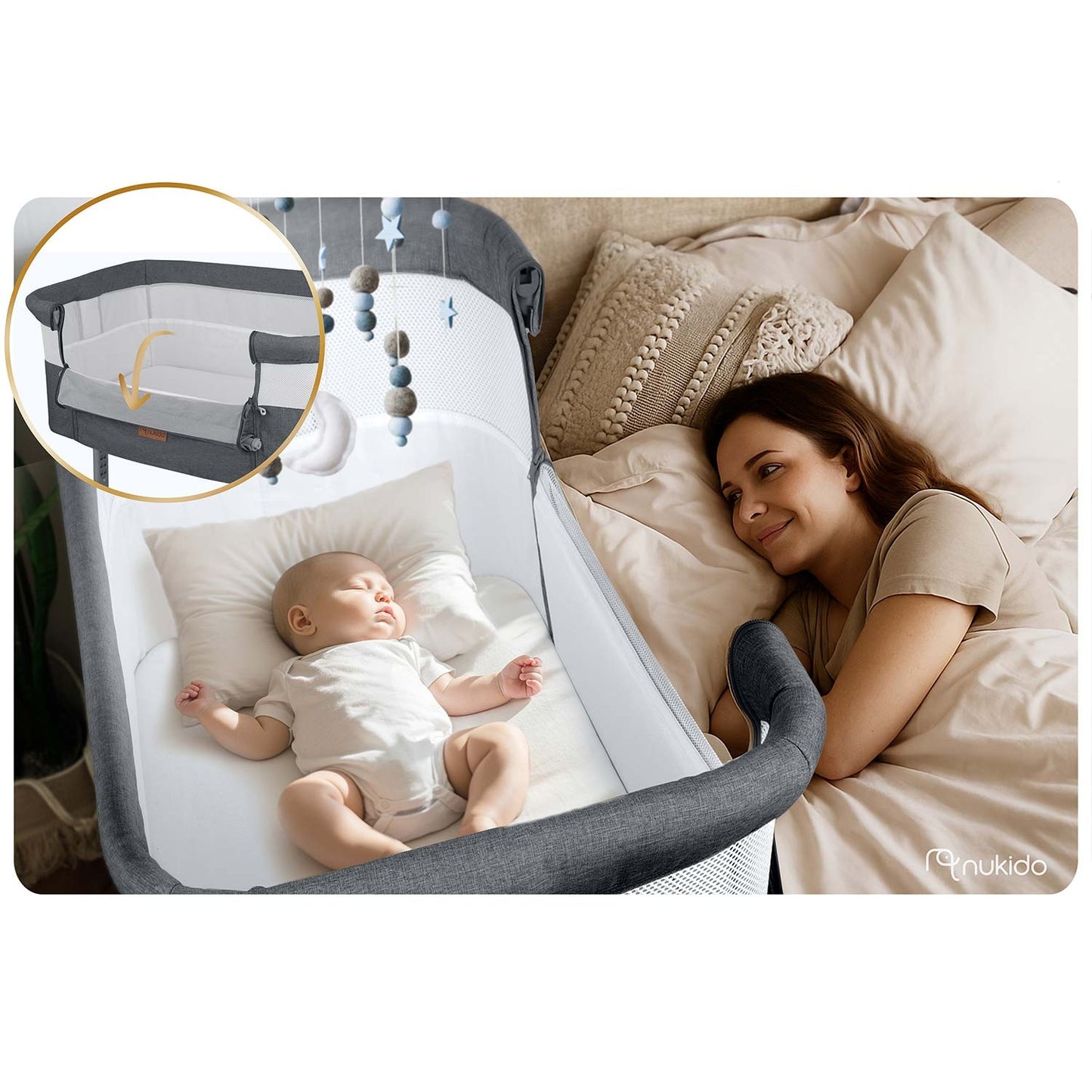Folding Travel Baby Crib with Co-Sleeper Feature