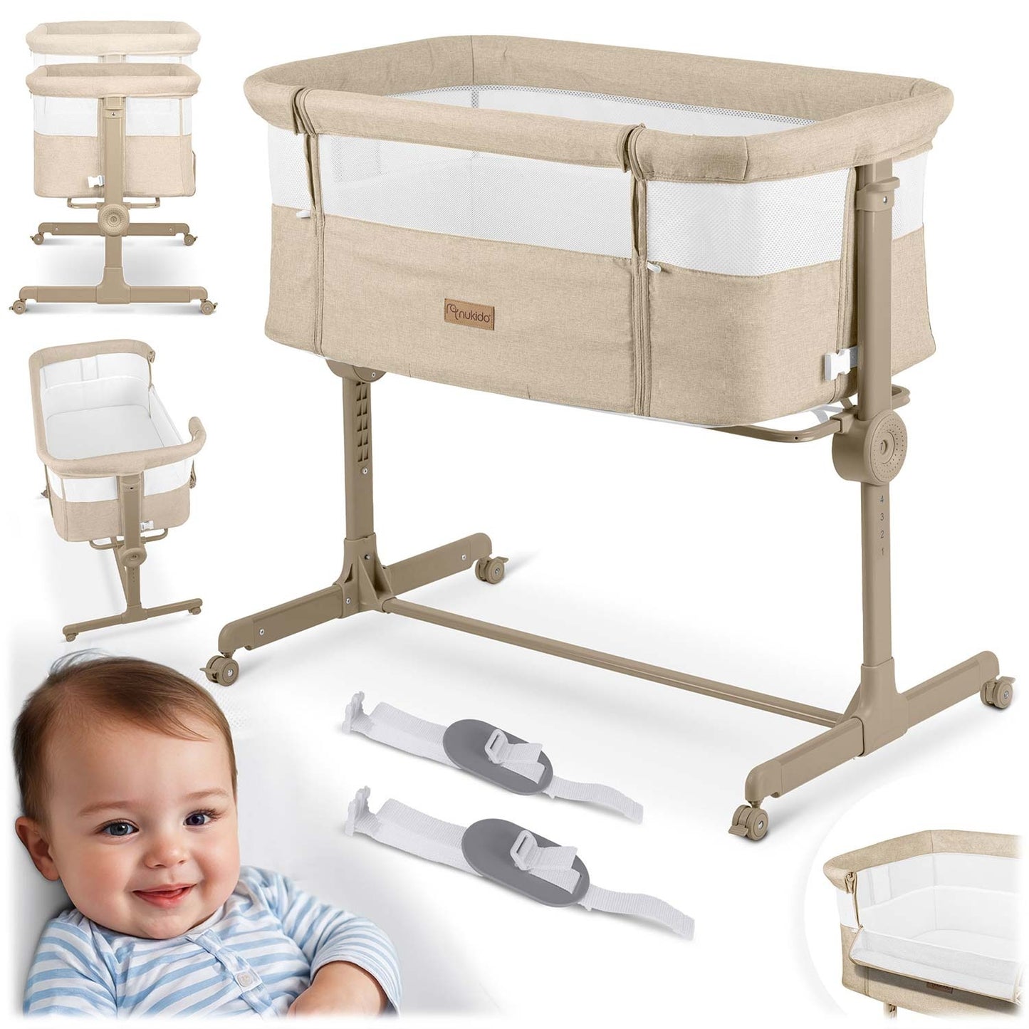 Folding Travel Baby Crib with Co-Sleeper Feature