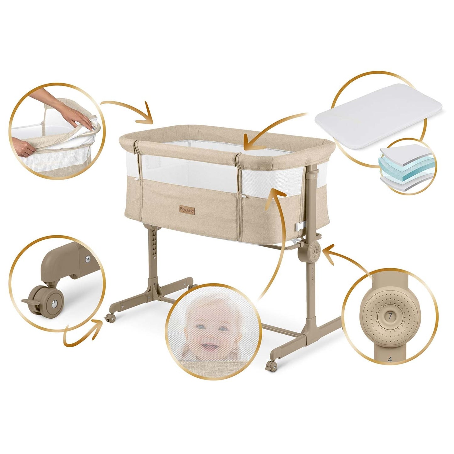 Folding Travel Baby Crib with Co-Sleeper Feature