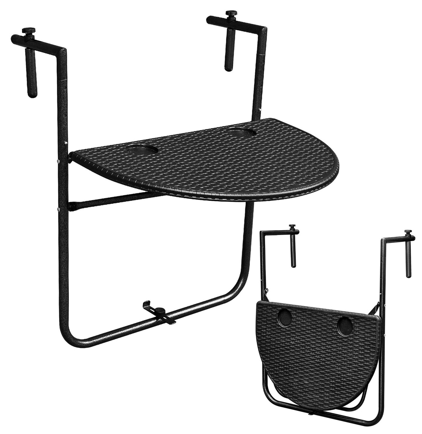 Folding balcony table, suspended on a railing, black