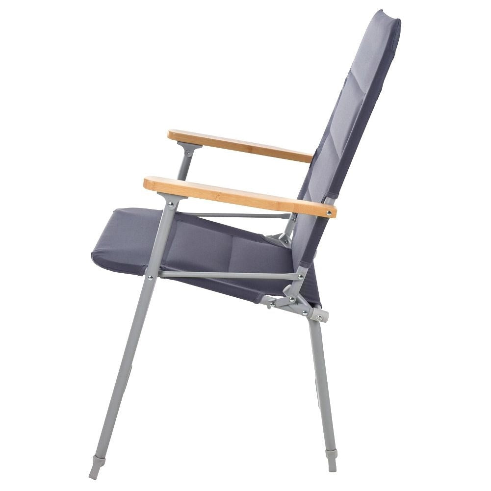 Folding camping chair with metal frame and bamboo armrests