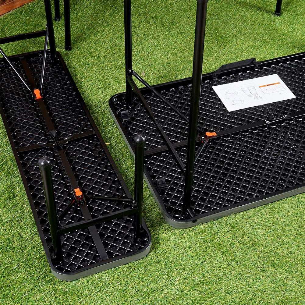 Folding camping furniture set: table & two benches, dark grey