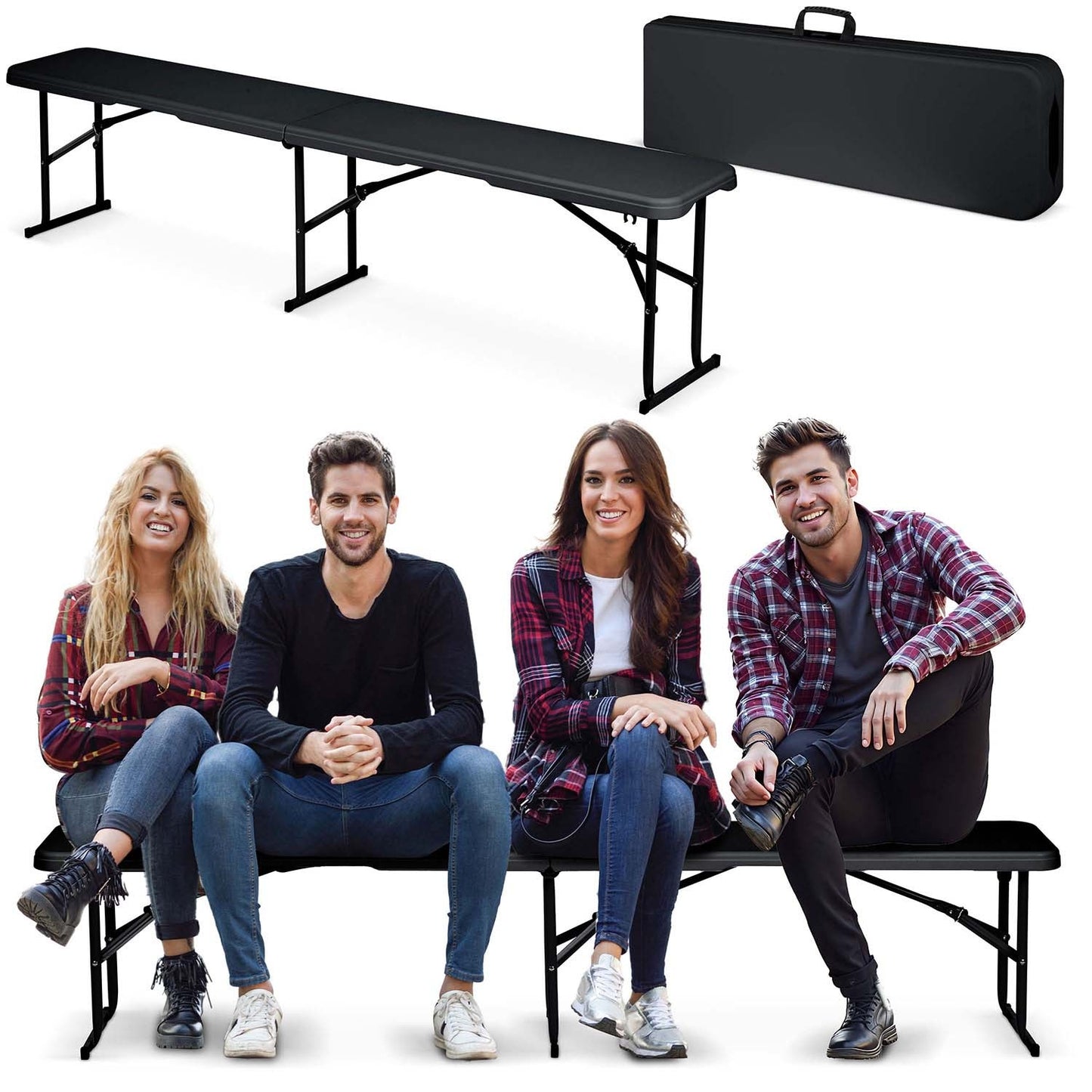 Folding catering garden bench 180 cm Plonos black