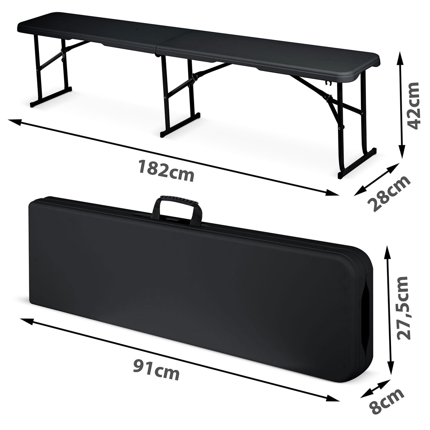 Folding catering garden bench 180 cm Plonos black