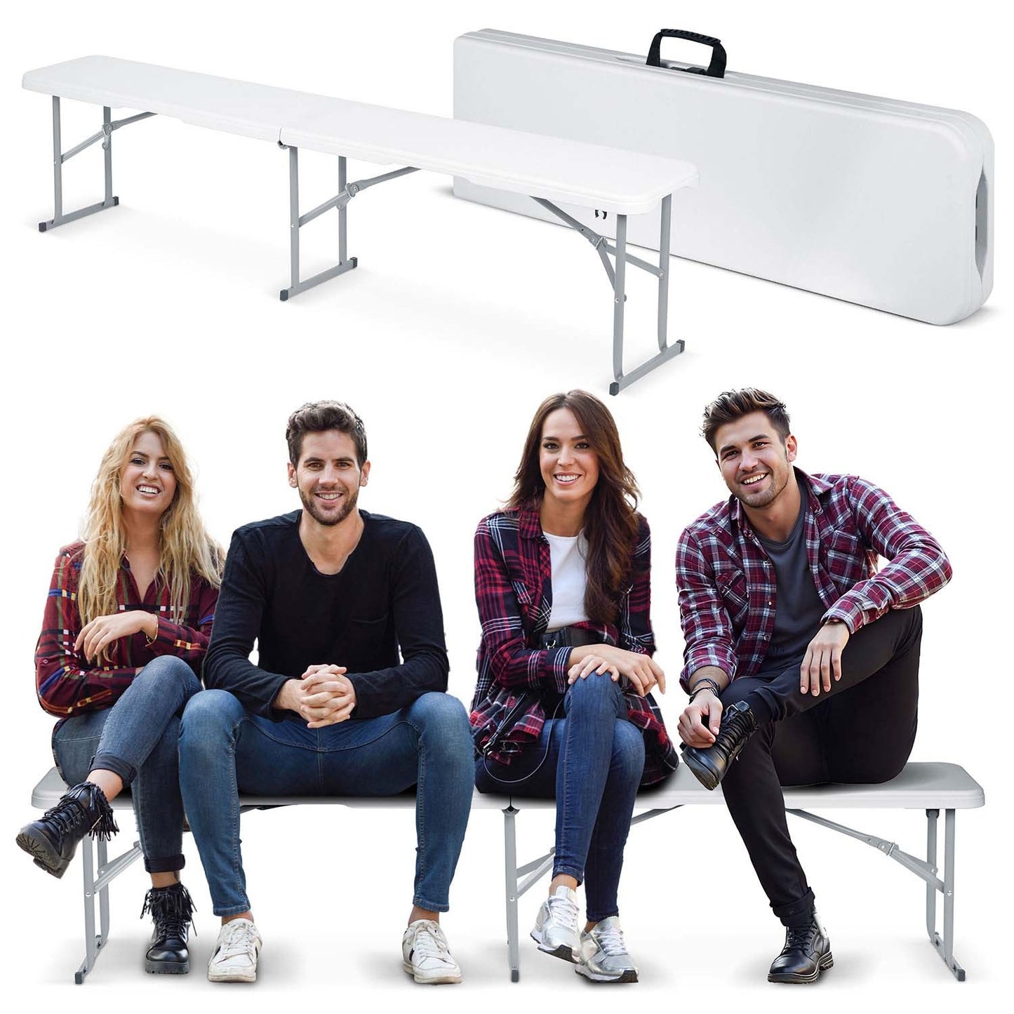 Folding catering garden bench 180 cm Plonos white