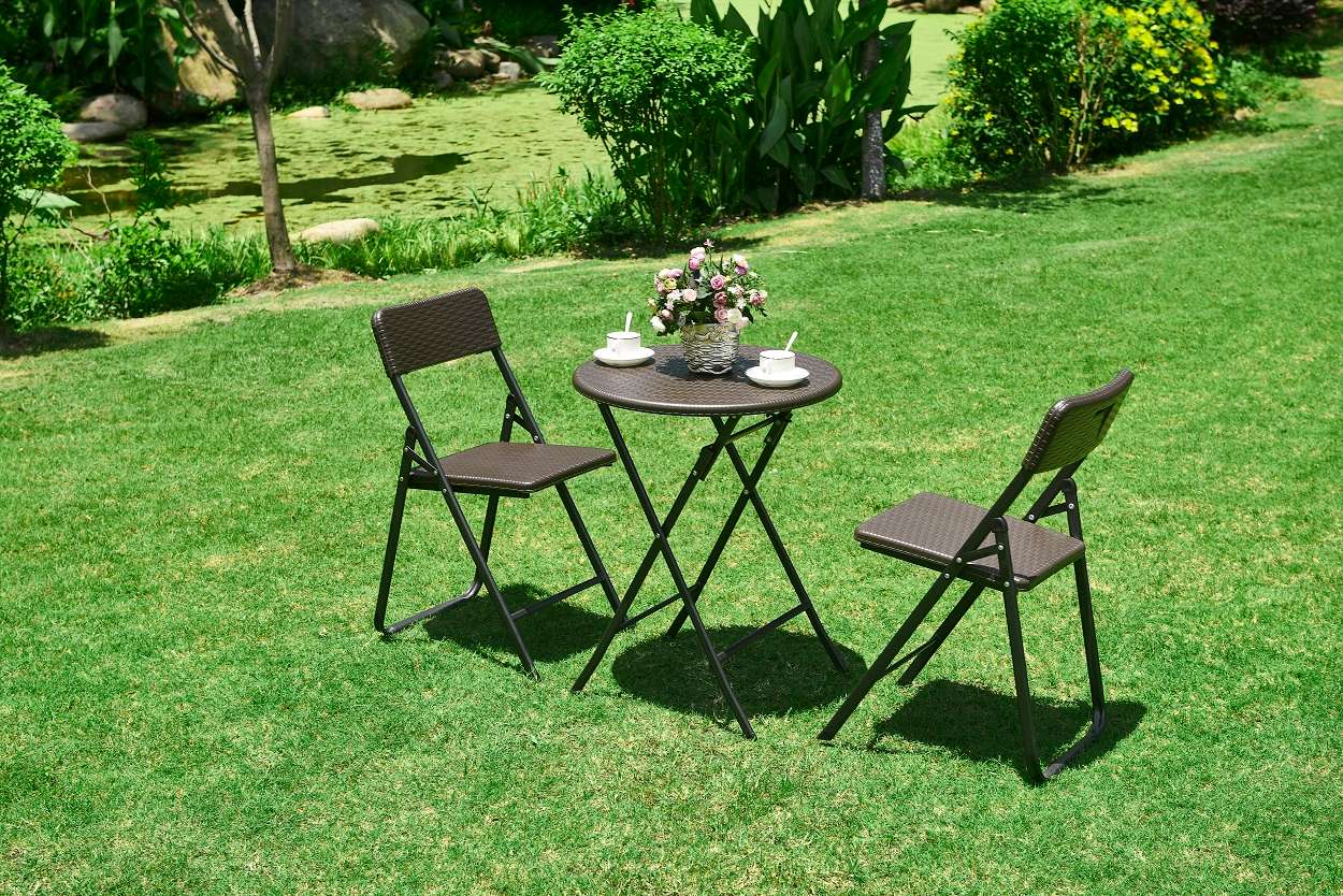 Folding coffee table, rattan garden table, 60 cm