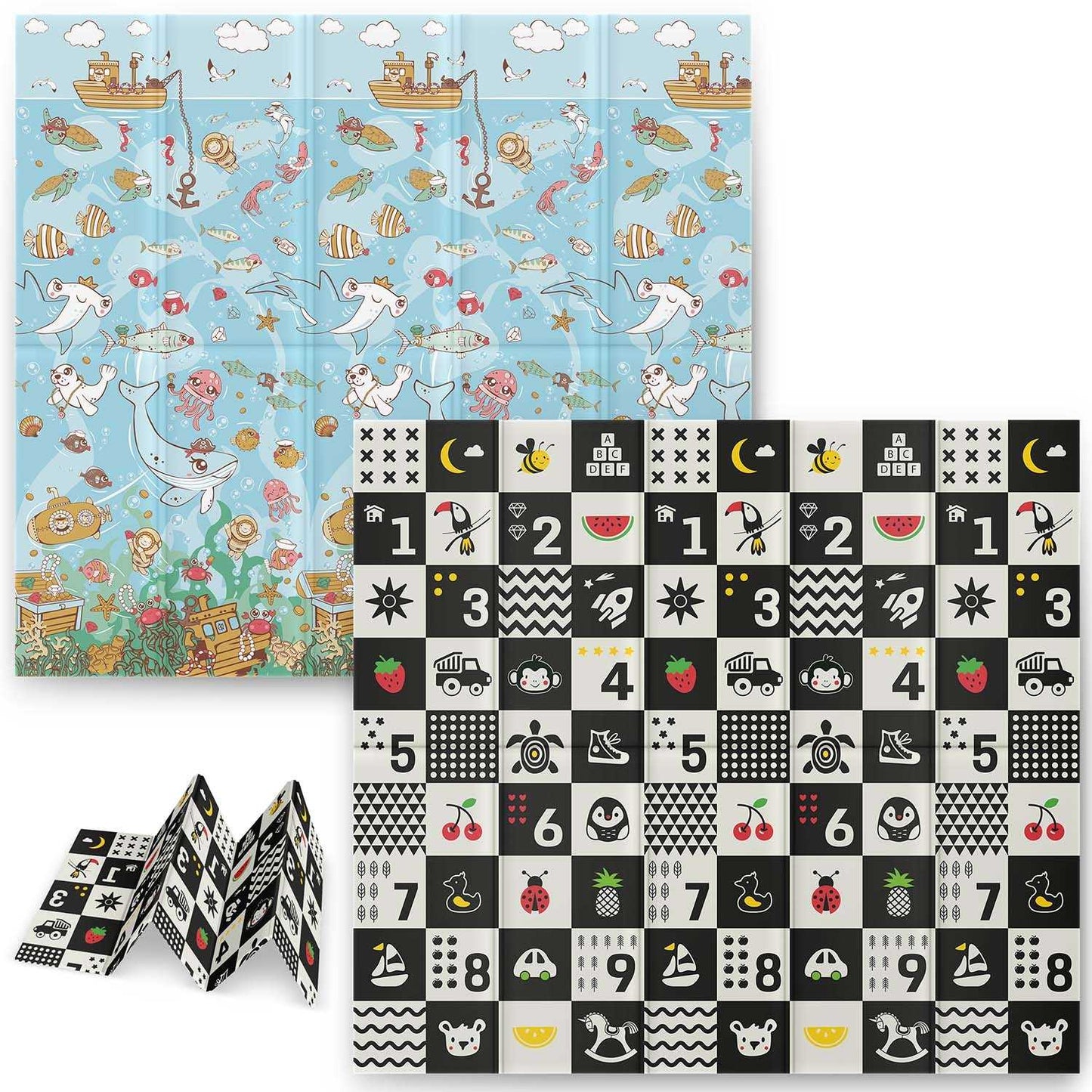 Folding foam mat 200 x 180 x 1 cm Nukido NK-340 Ocean & Numbers