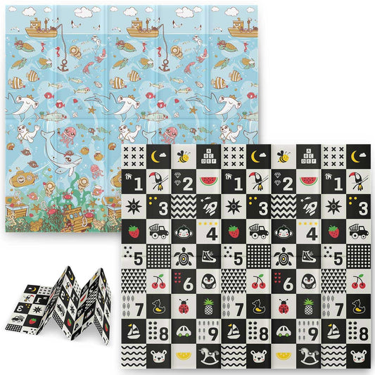 Folding foam mat 200 x 180 x 1 cm Nukido NK-340 Ocean & Numbers