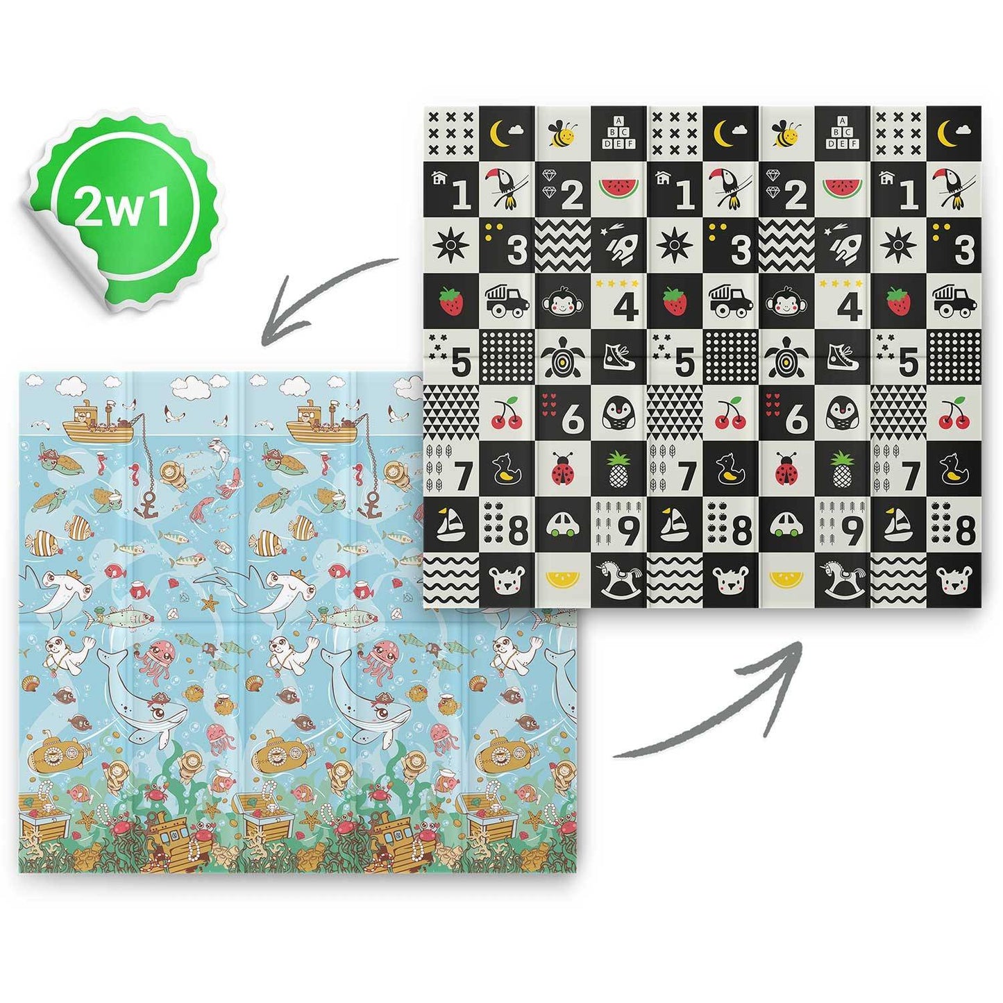 Folding foam mat 200 x 180 x 1 cm Nukido NK-340 Ocean & Numbers