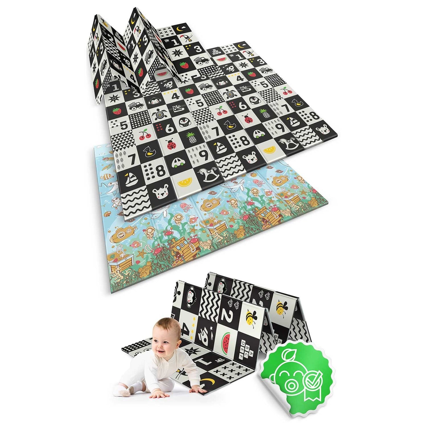 Folding foam mat 200 x 180 x 1 cm Nukido NK-340 Ocean & Numbers
