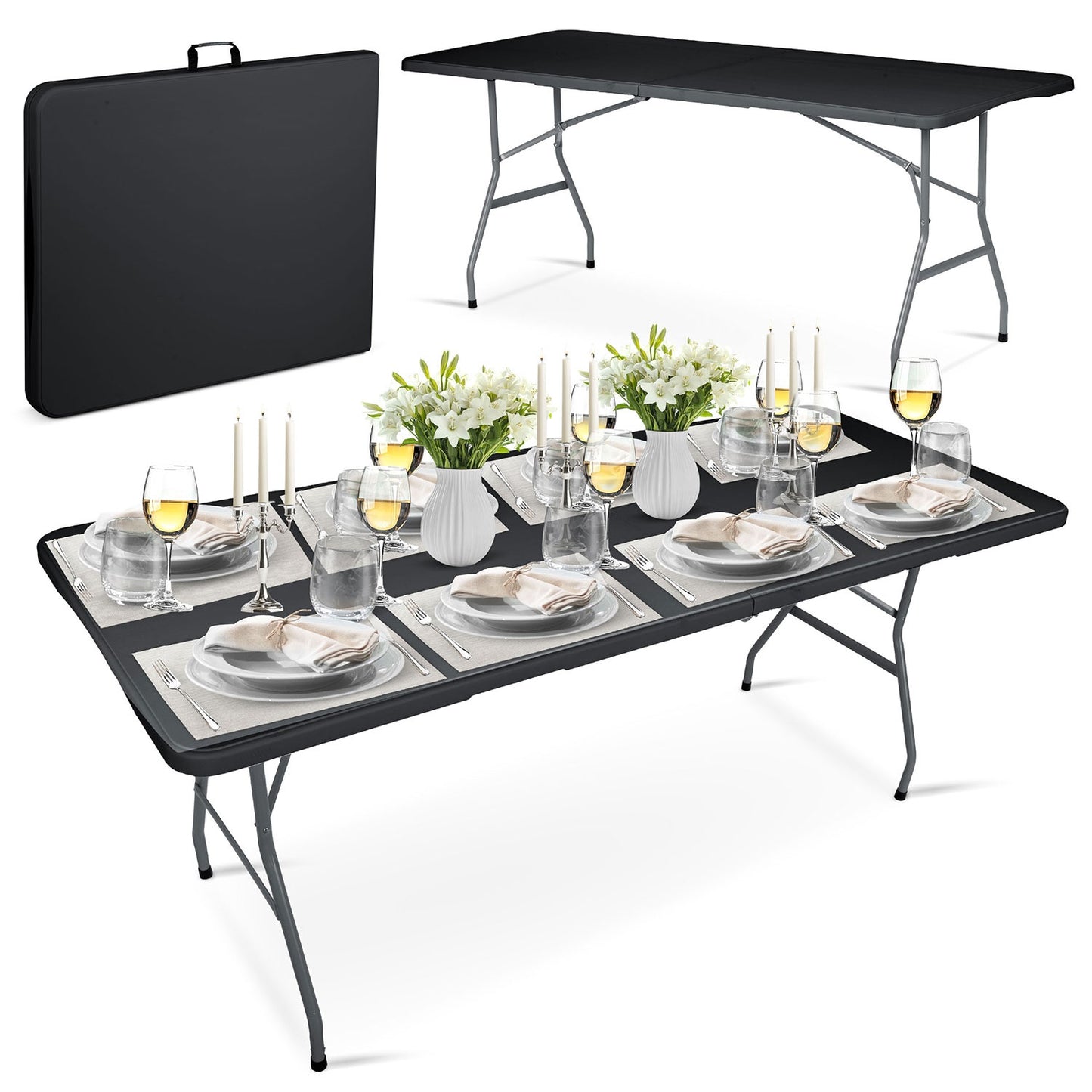 Folding garden catering table 180 cm Plonos black
