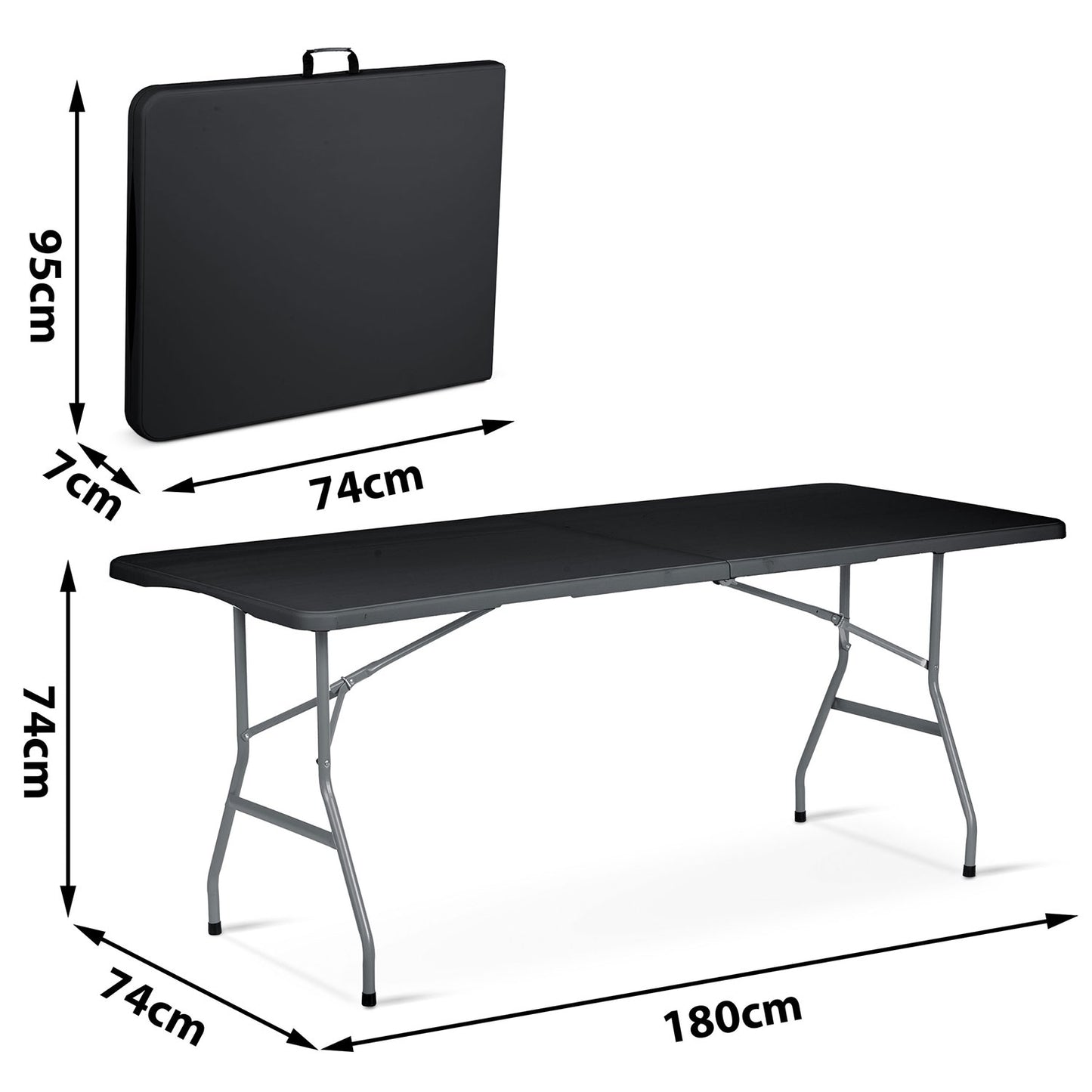Folding garden catering table 180 cm Plonos black