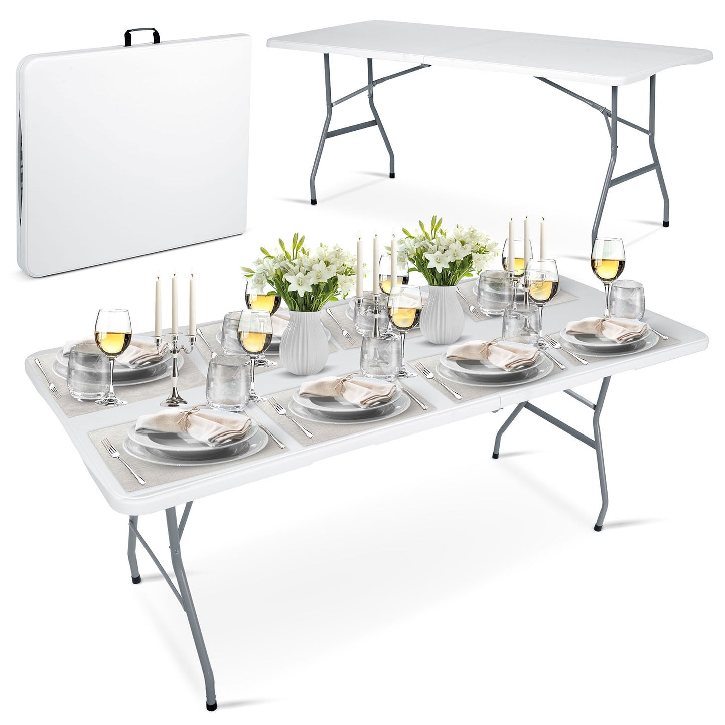 Folding garden catering table 180 cm Plonos white