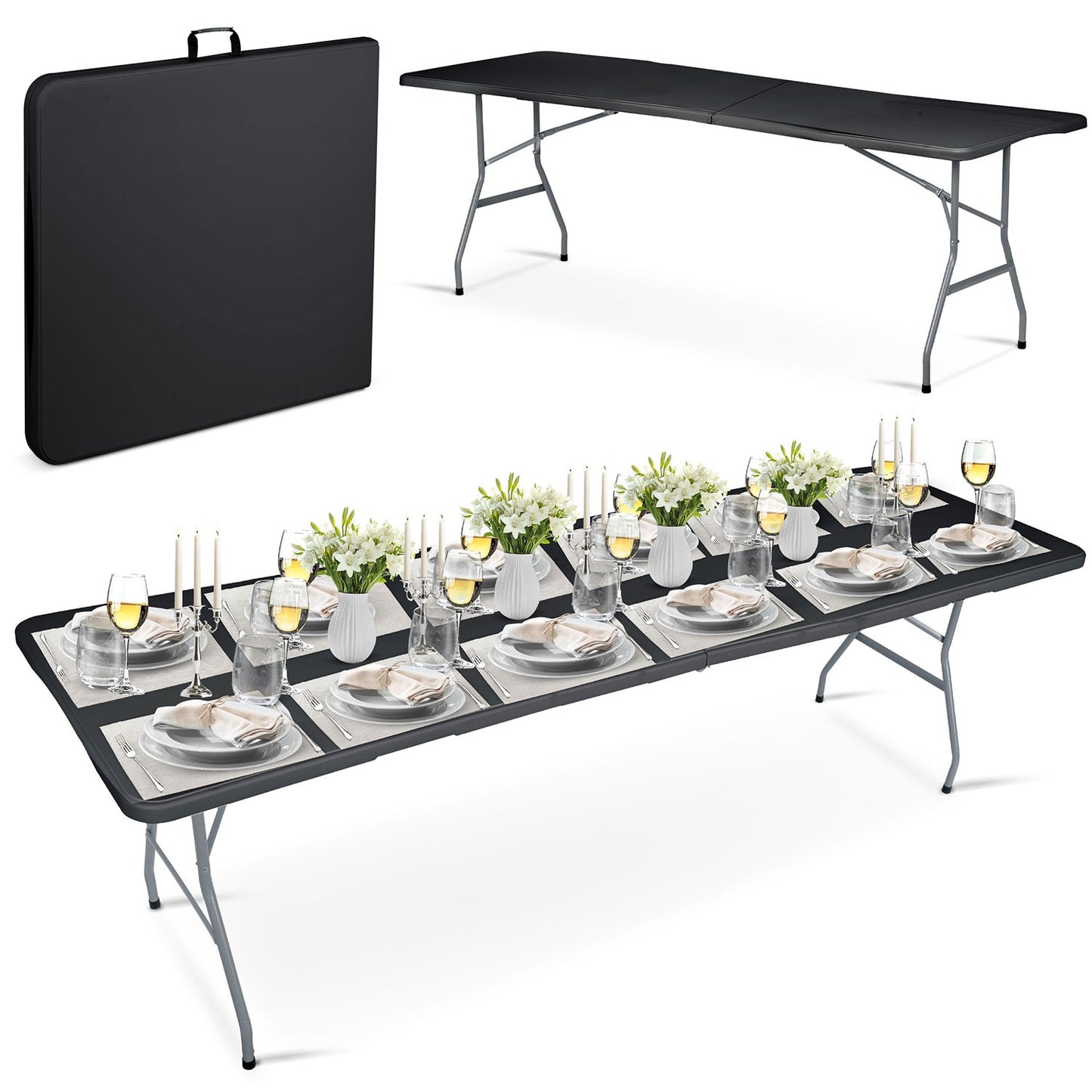 Folding garden catering table 244 cm Plonos black
