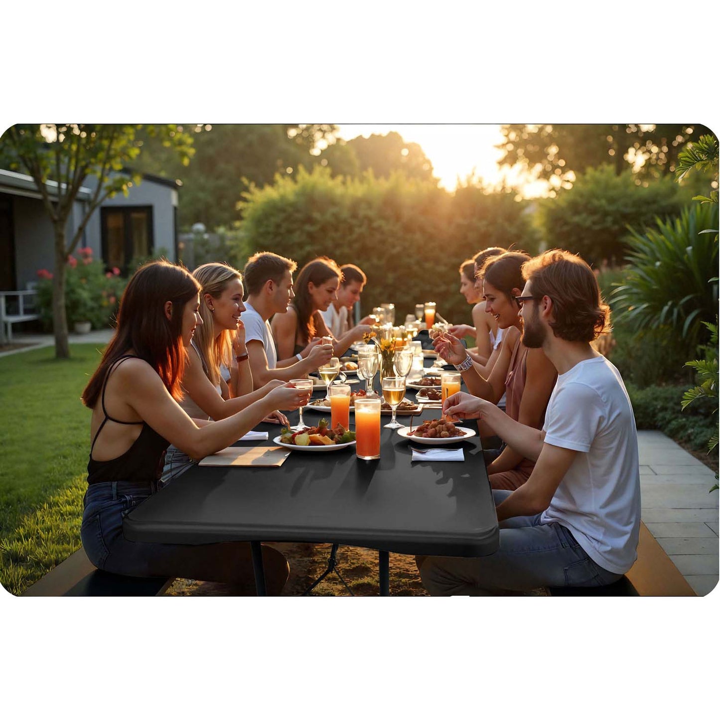Folding garden catering table 244 cm Plonos black