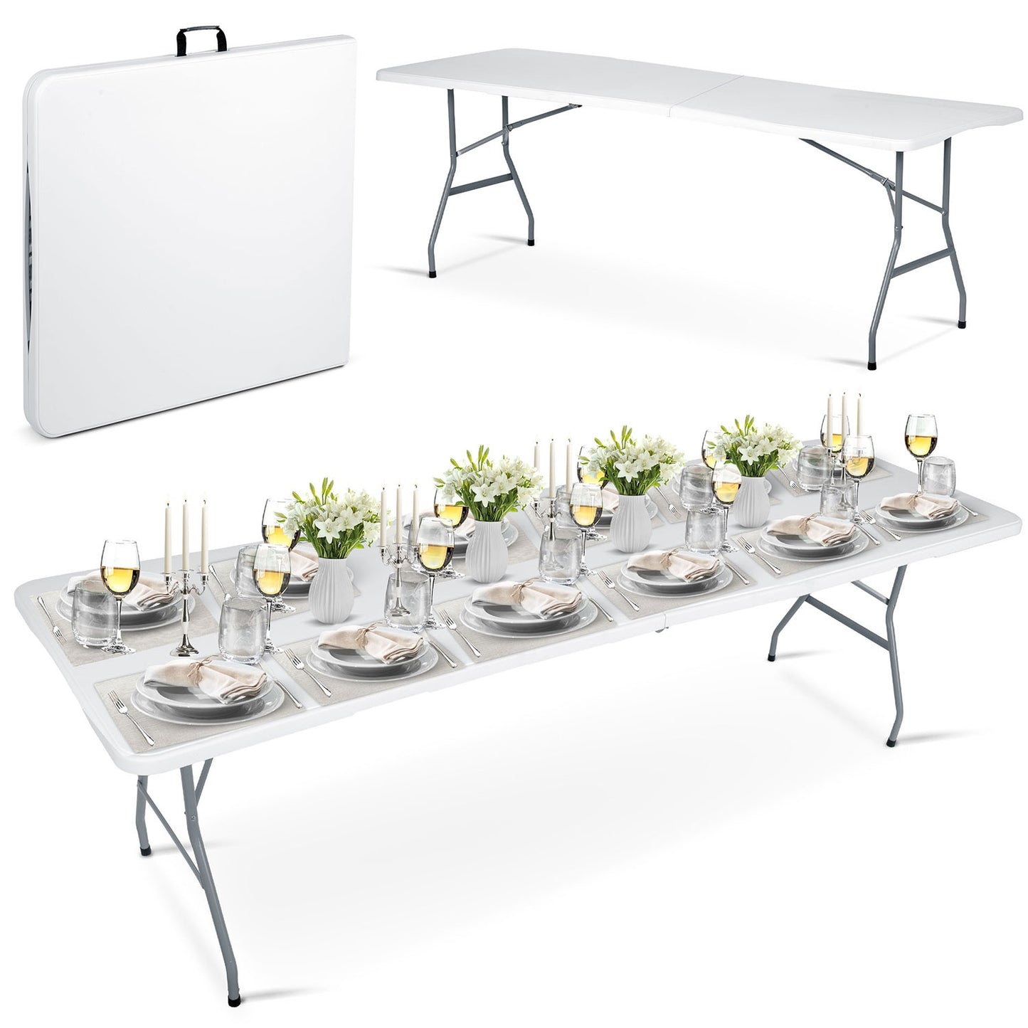 Folding garden catering table 244 cm Plonos white