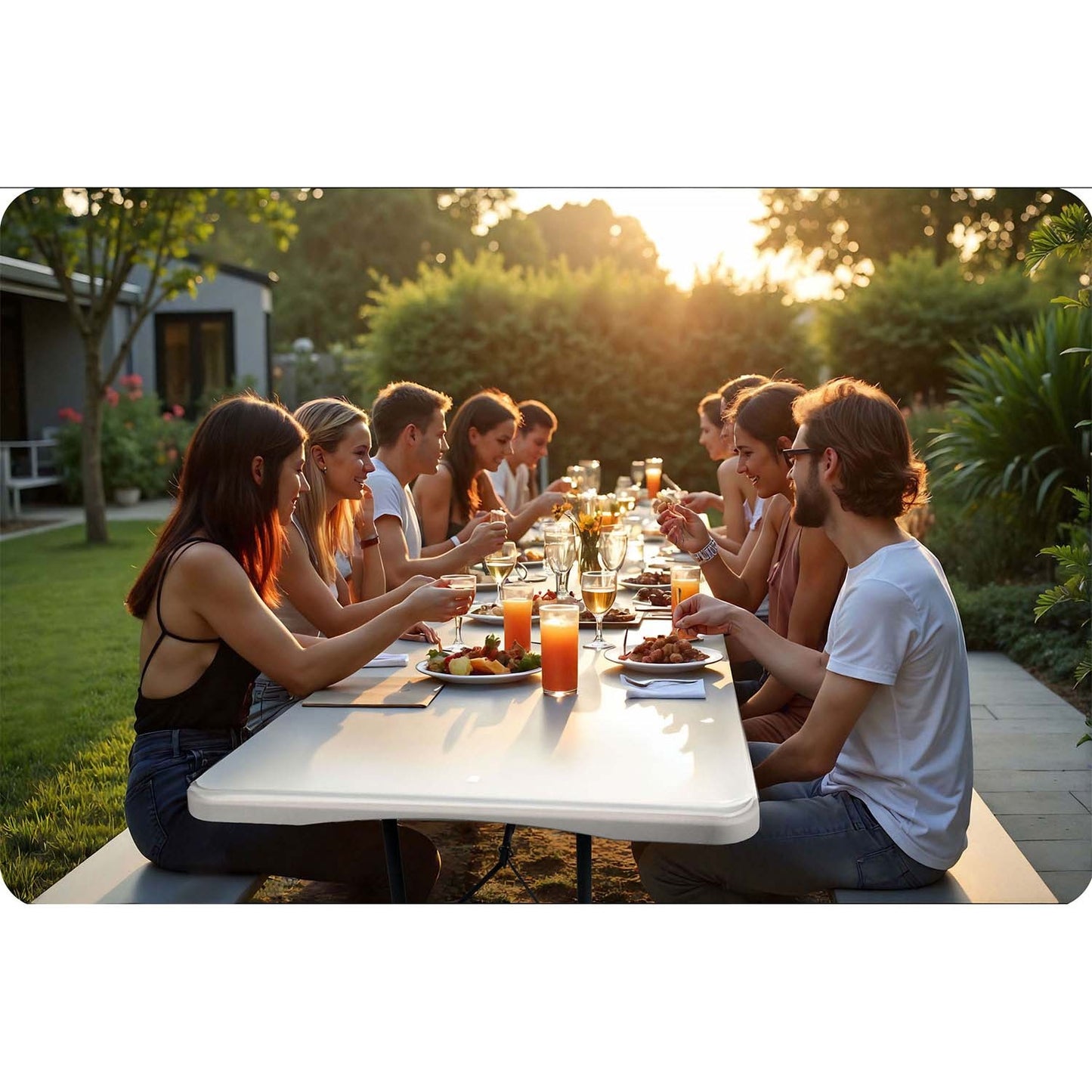 Folding garden catering table 244 cm Plonos white