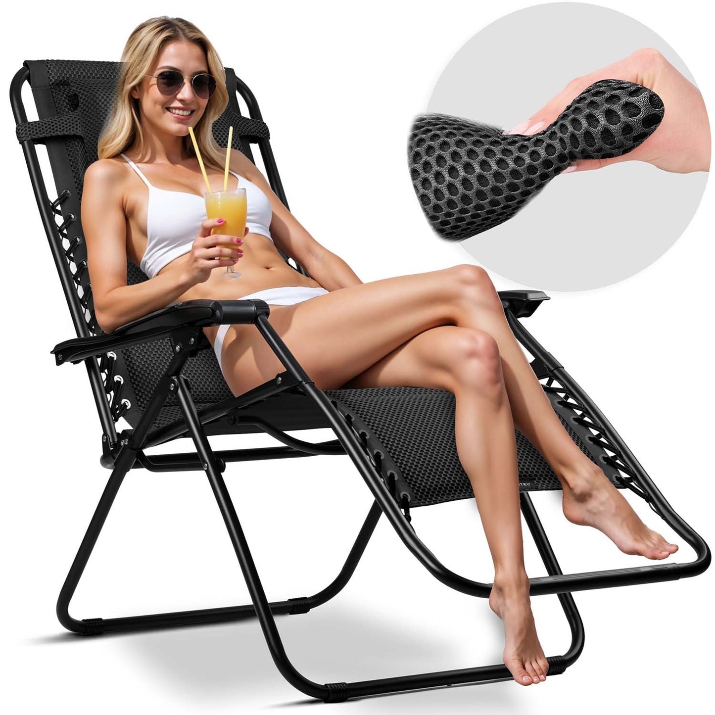 Folding garden lounger with cushion Sofotel ChillWell Soft black