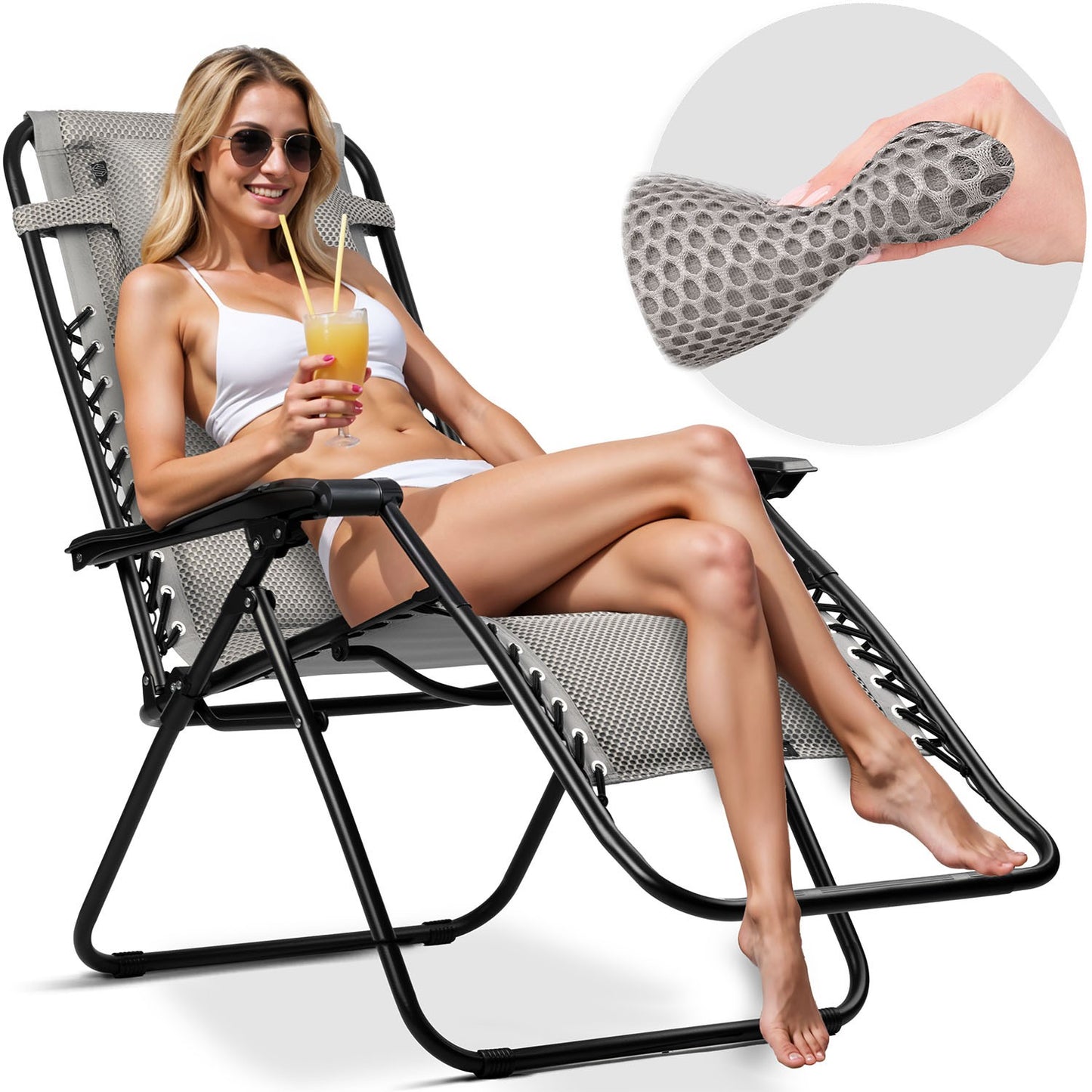 Folding garden lounger with cushion Sofotel ChillWell Soft gray