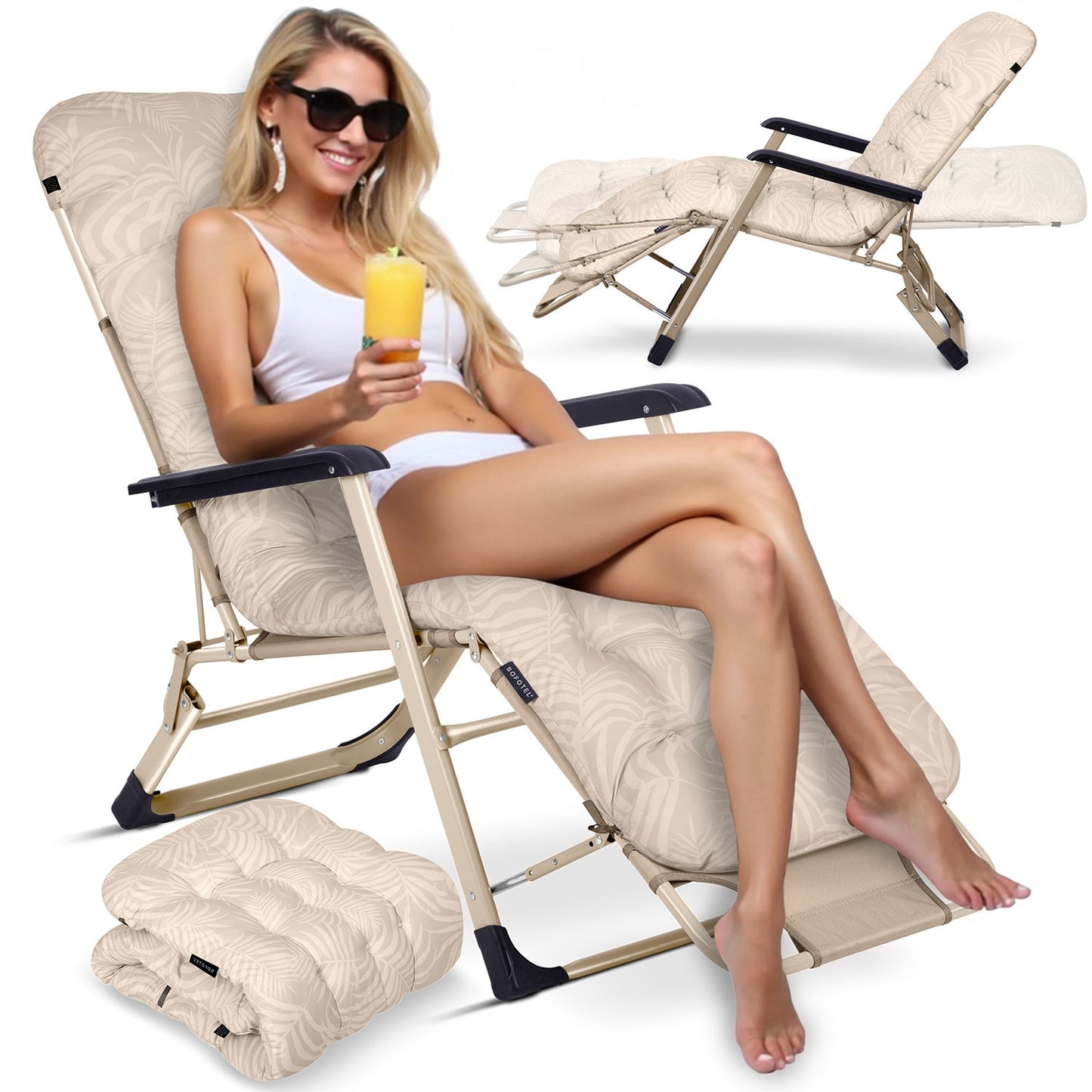 Folding garden lounger with cushion Sofotel ChillWell beige
