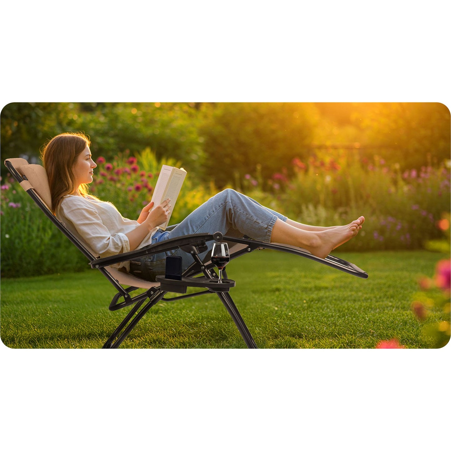 Folding garden lounger with cushion Sofotel ChillWell beige
