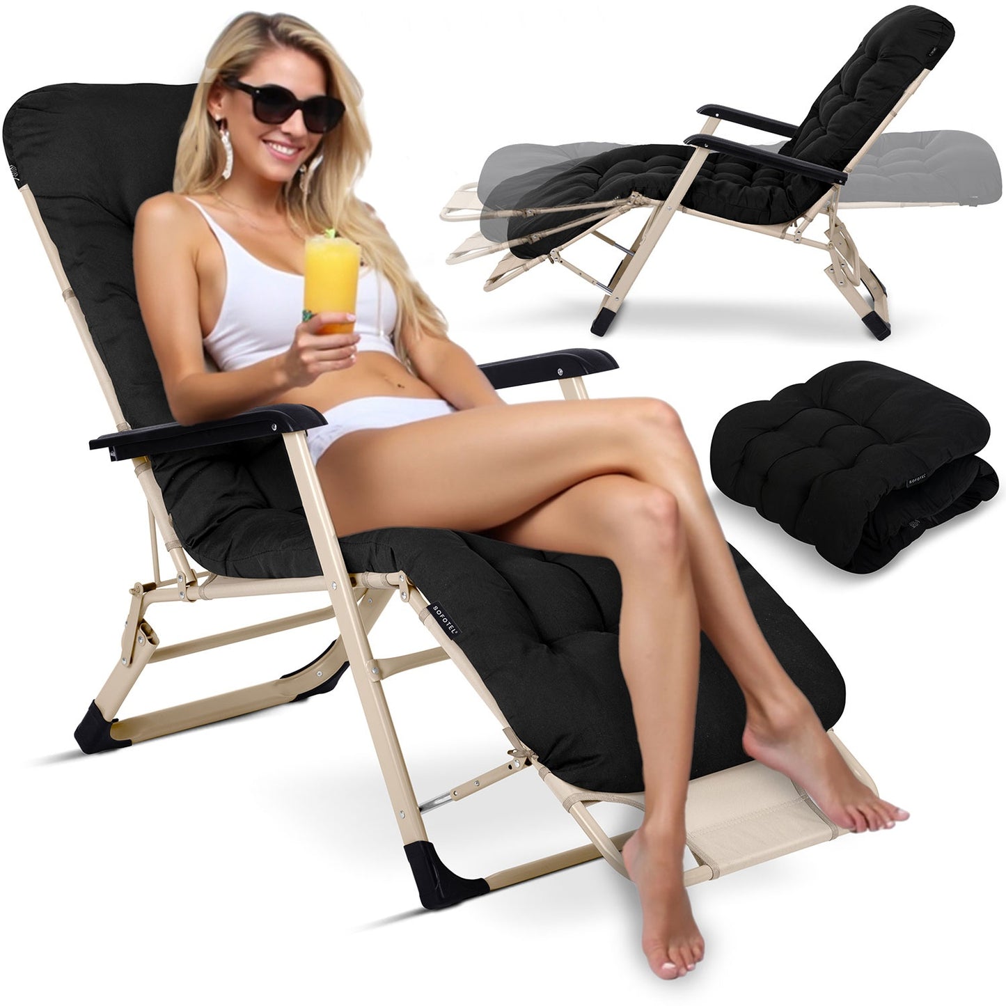 Folding garden lounger with cushion Sofotel ChillWell black