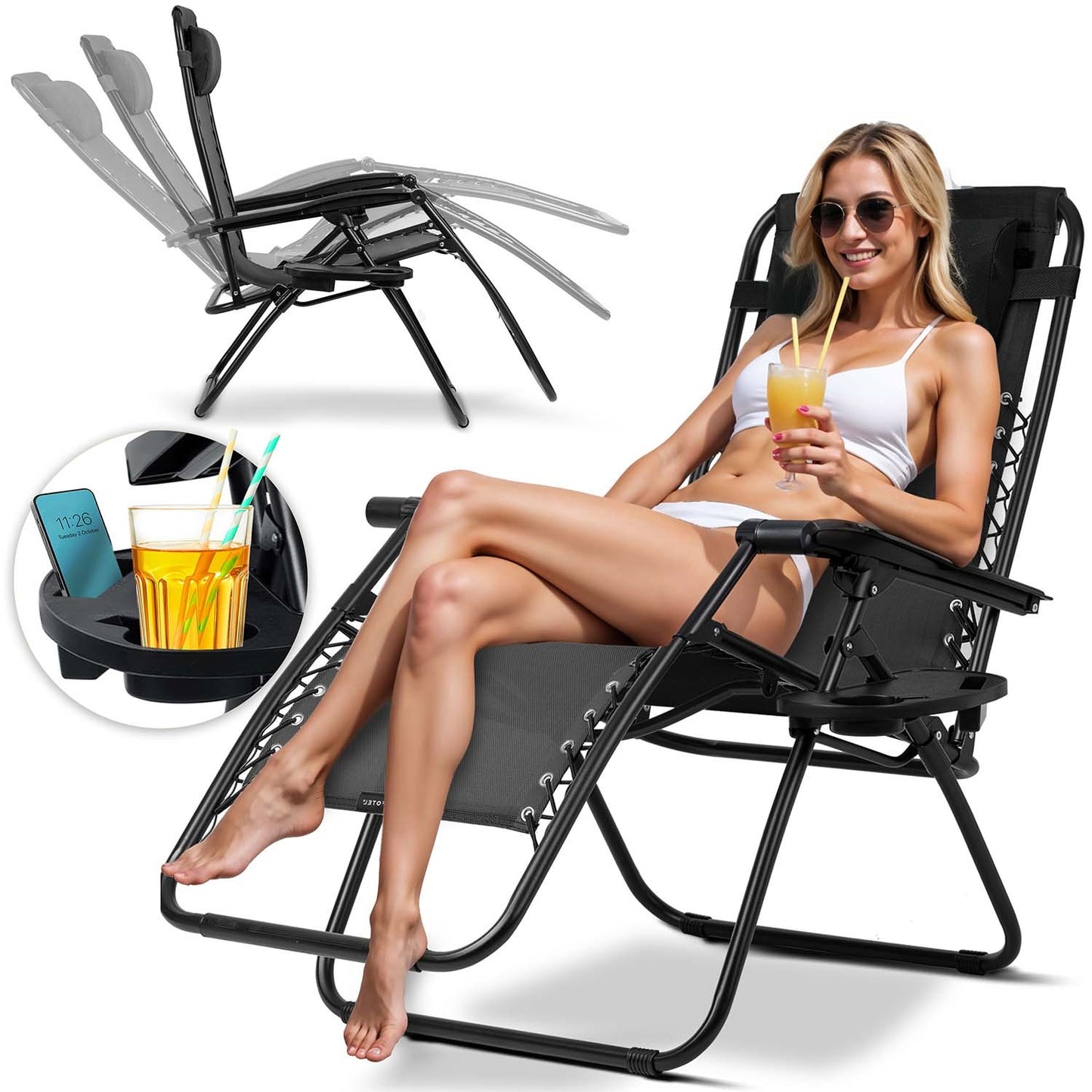 Folding garden lounger with cushion Sofotel ChillWell black