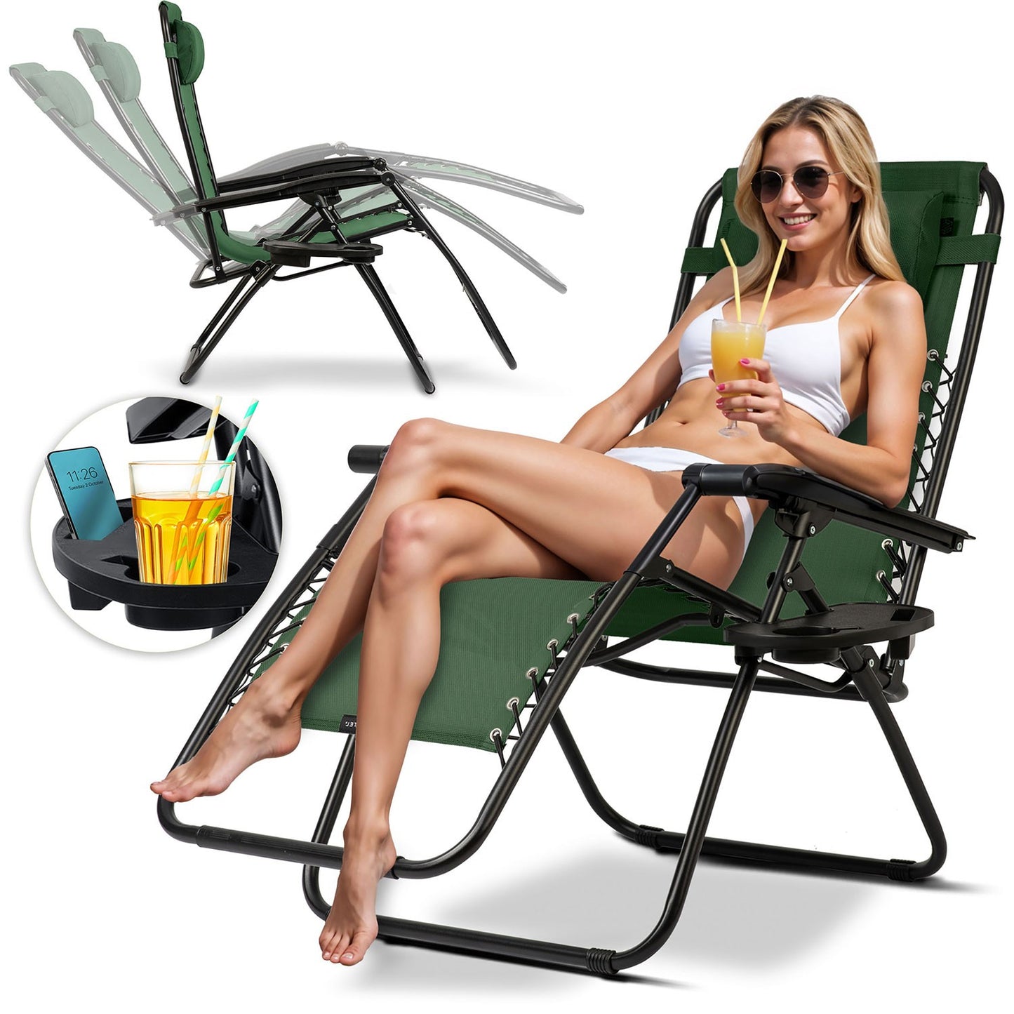 Folding garden lounger with cushion Sofotel ChillWell green
