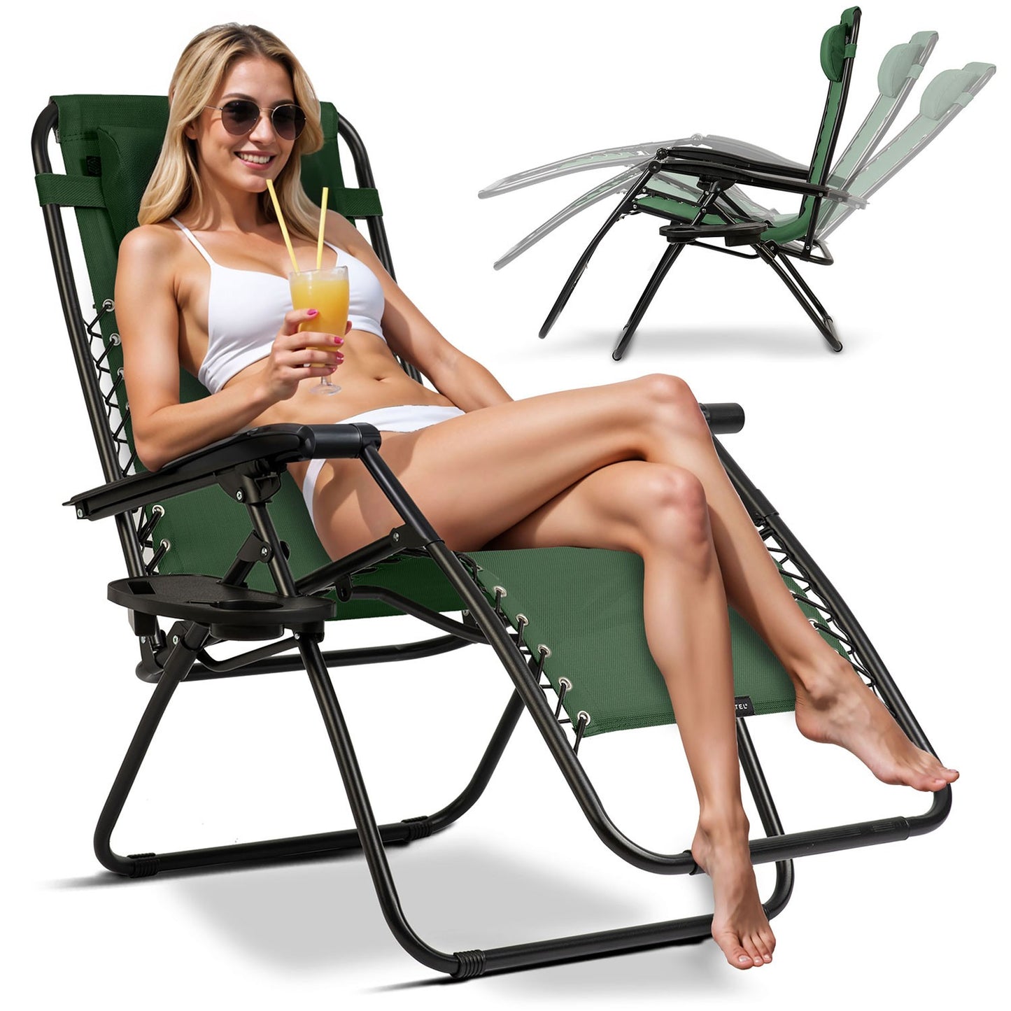 Folding garden lounger with cushion Sofotel ChillWell green