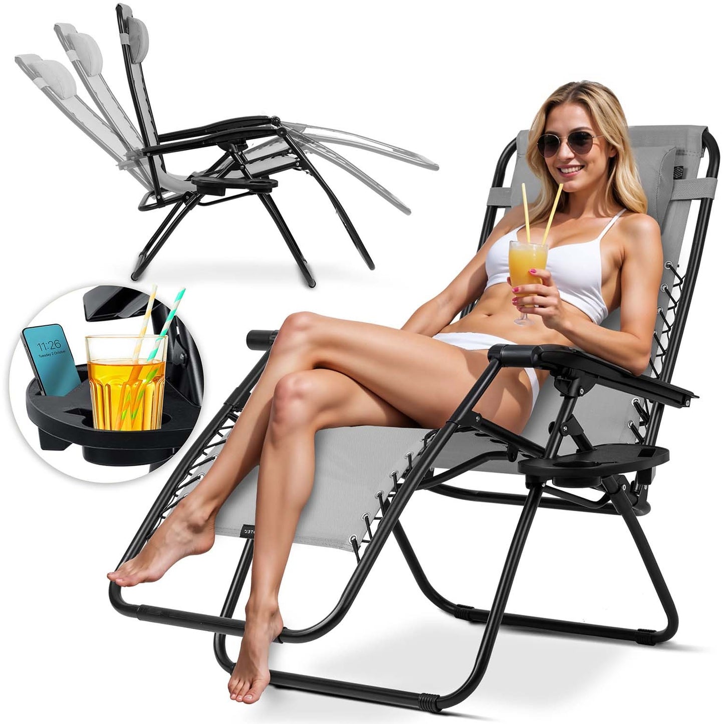 Folding garden lounger with cushion Sofotel ChillWell grey