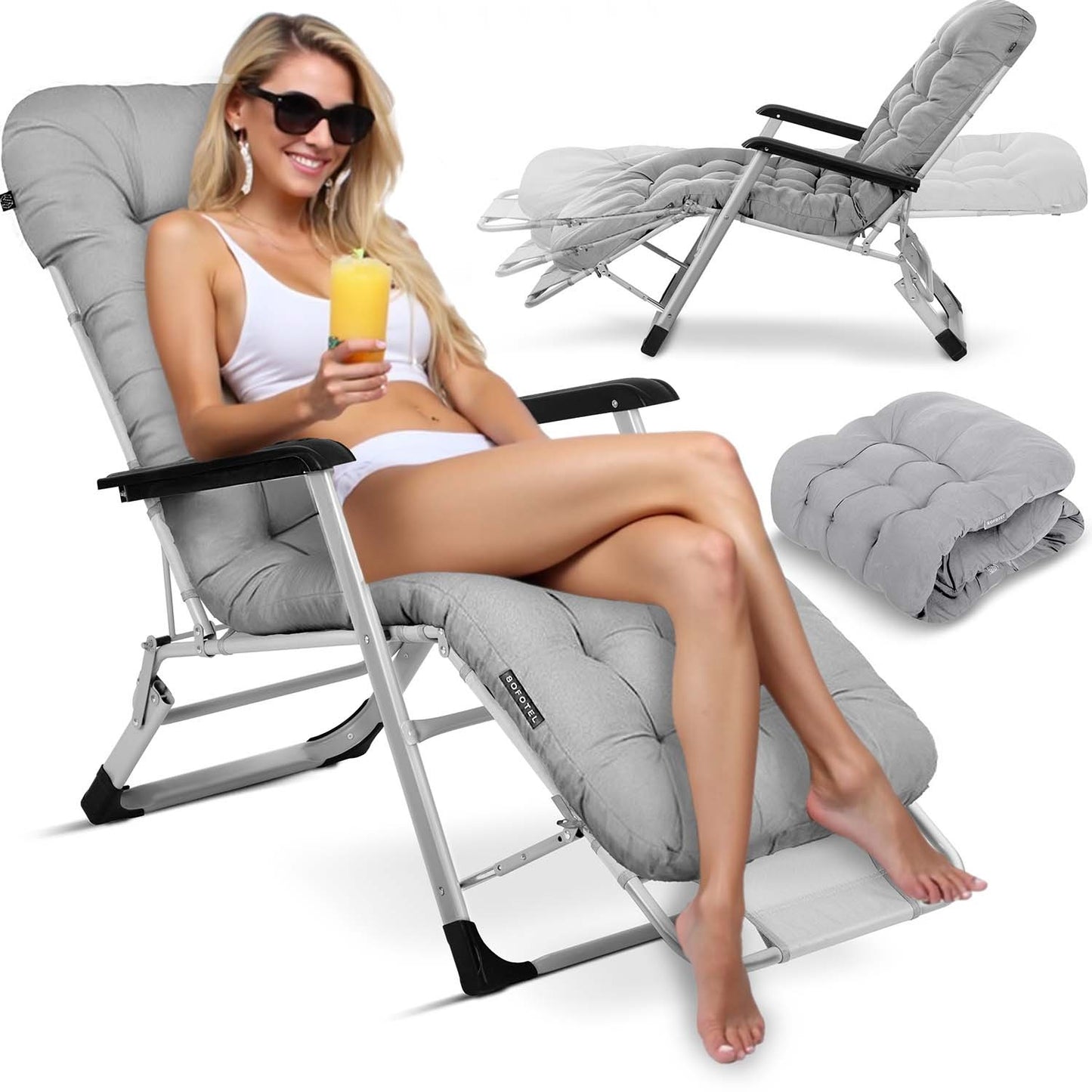 Folding garden lounger with cushion Sofotel ChillWell grey