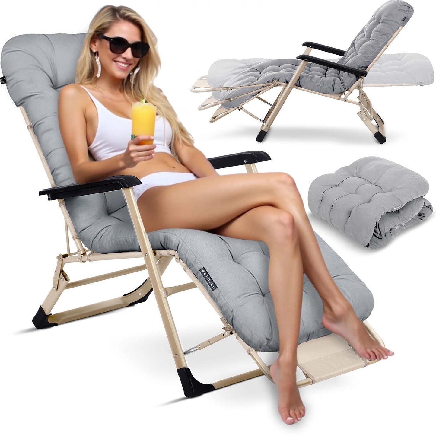 Folding garden lounger with cushion Sofotel ChillWell light gray