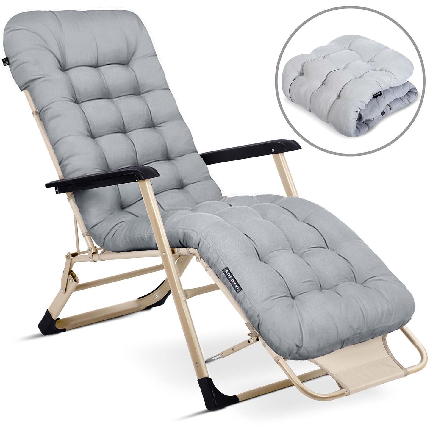 Folding garden lounger with cushion Sofotel ChillWell light gray