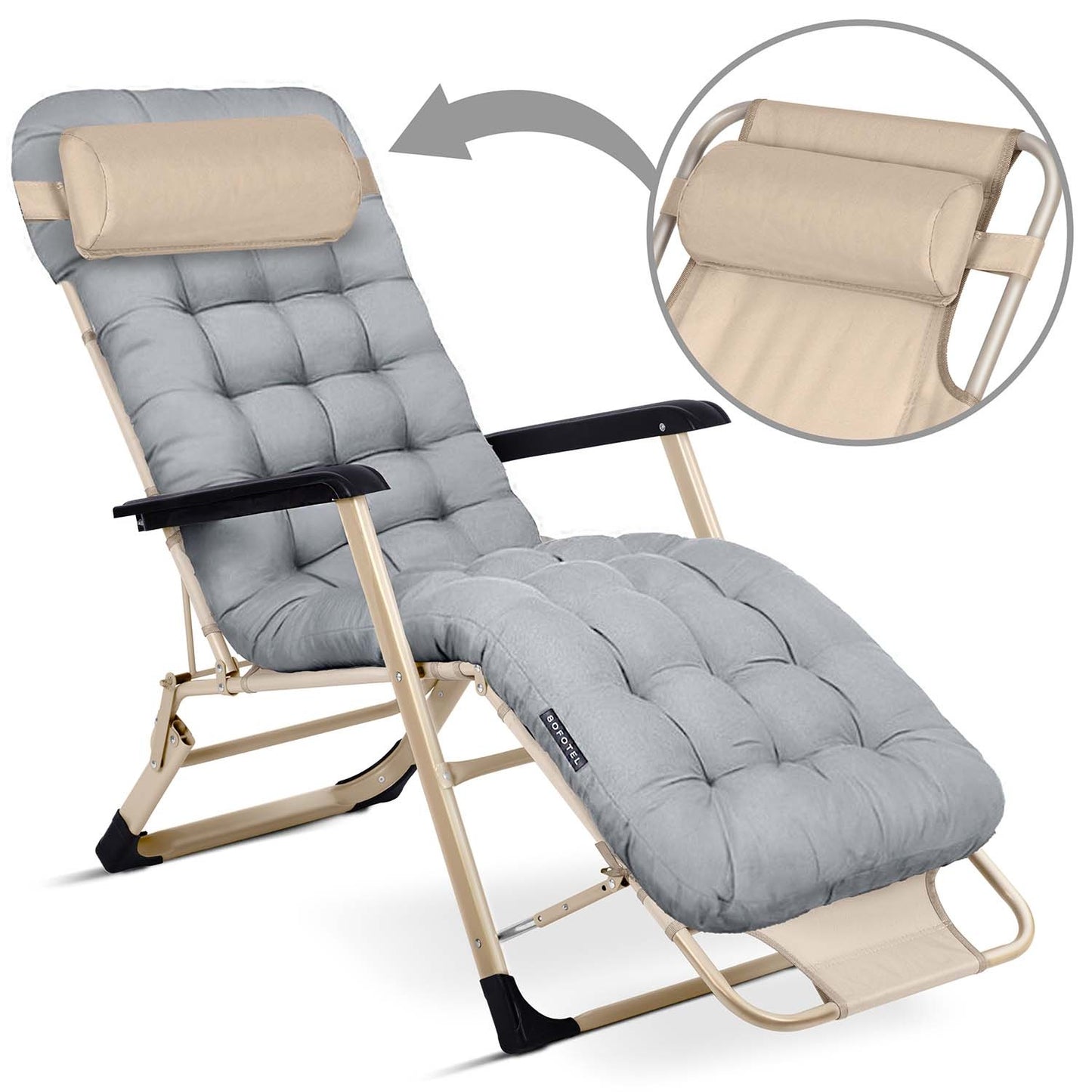 Folding garden lounger with cushion Sofotel ChillWell light gray