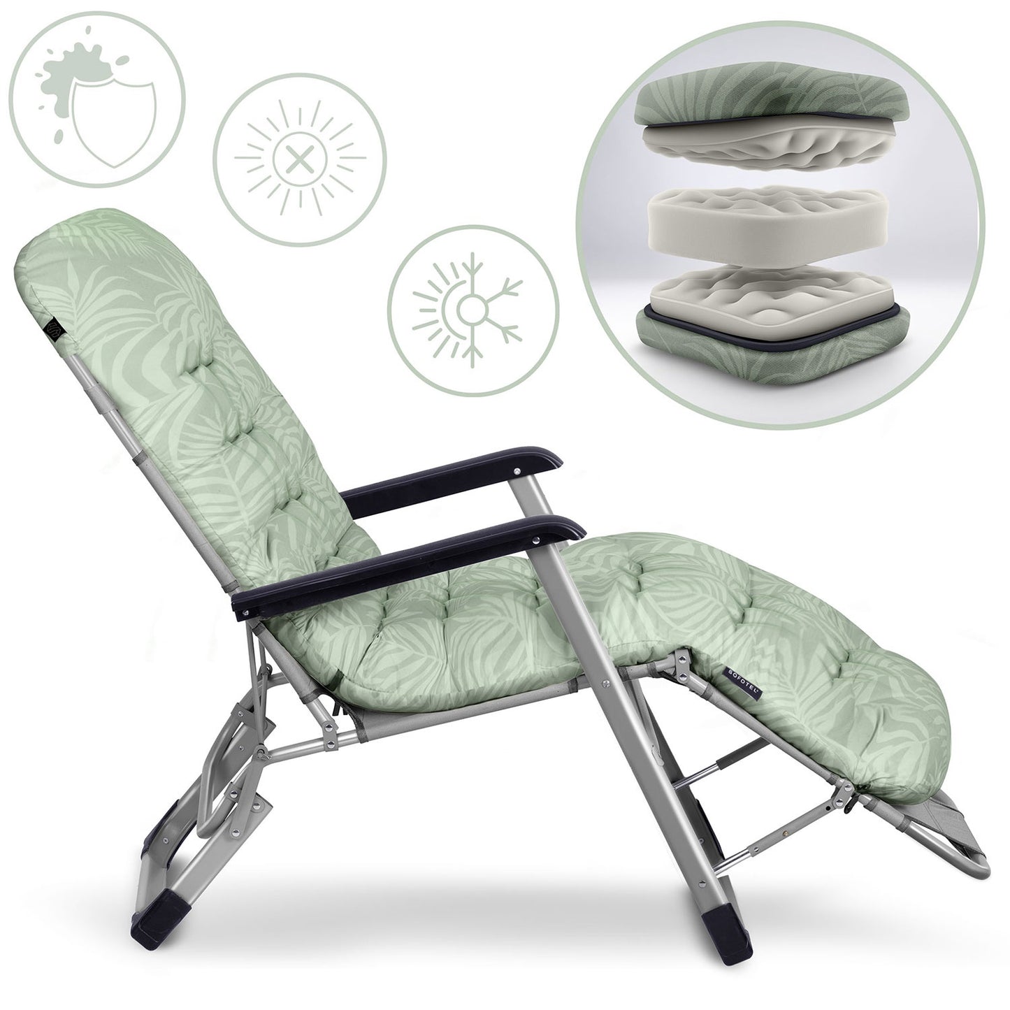 Folding garden lounger with cushion Sofotel ChillWell light green
