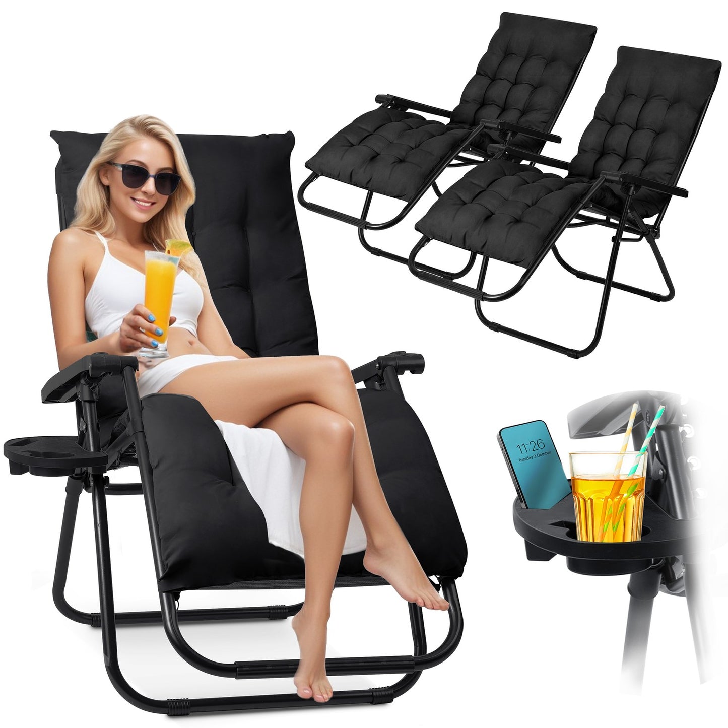 Folding garden lounger with cushion Sofotel ChillWell set of 2